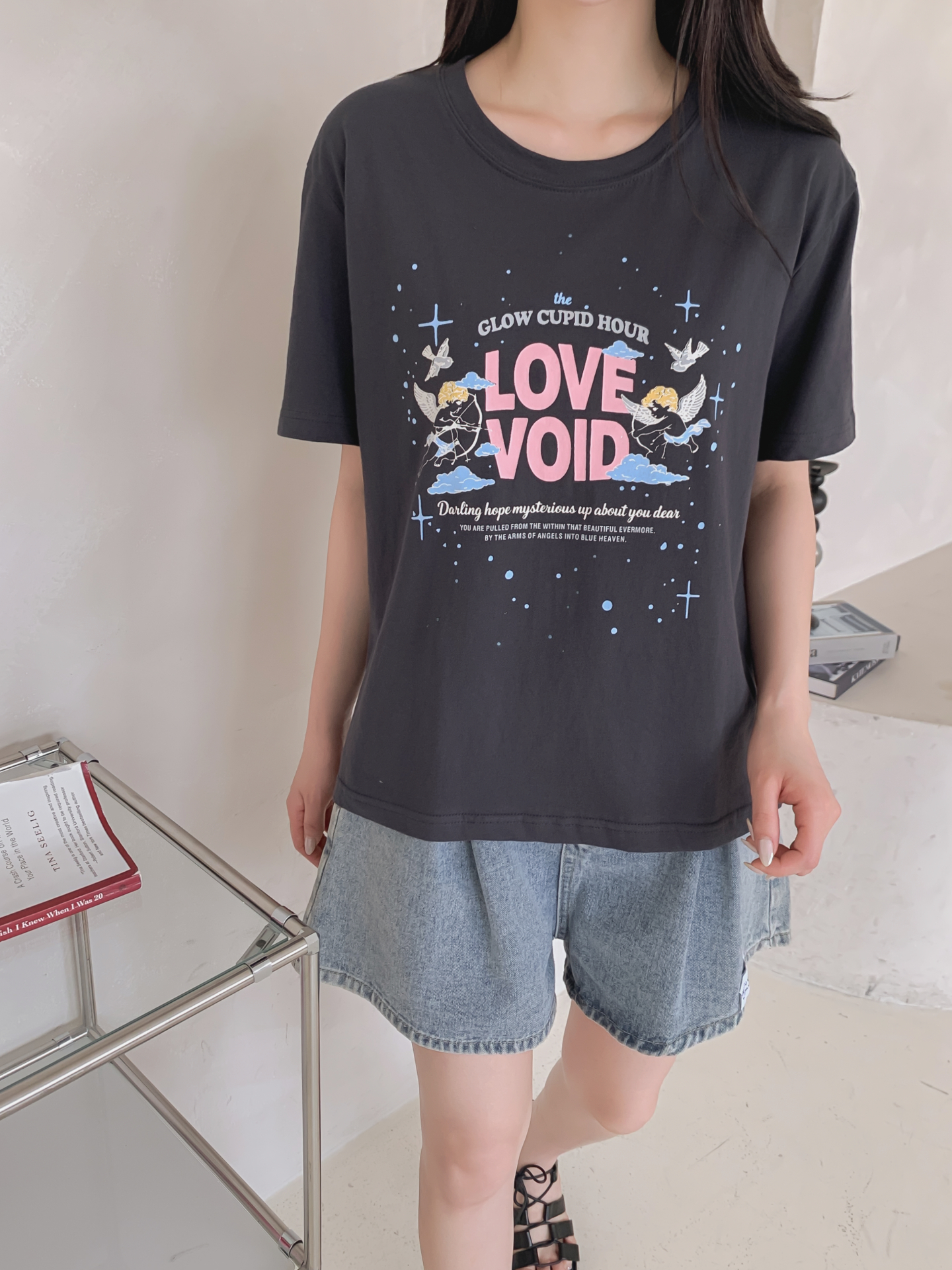 コットンラウンドネックベーシックボクシールーズ半袖ロゴTシャツ | 詳細画像32