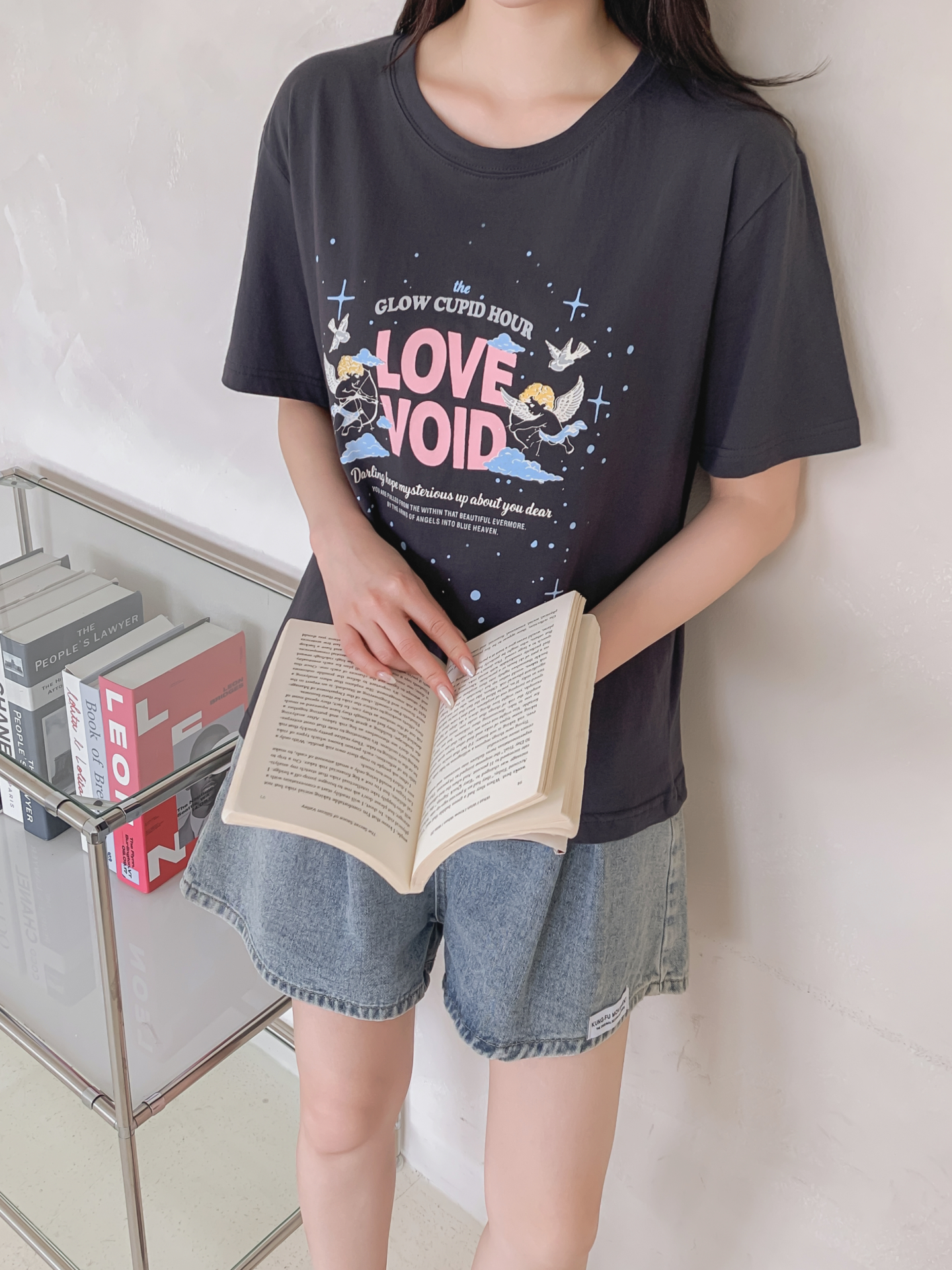コットンラウンドネックベーシックボクシールーズ半袖ロゴTシャツ | 詳細画像33