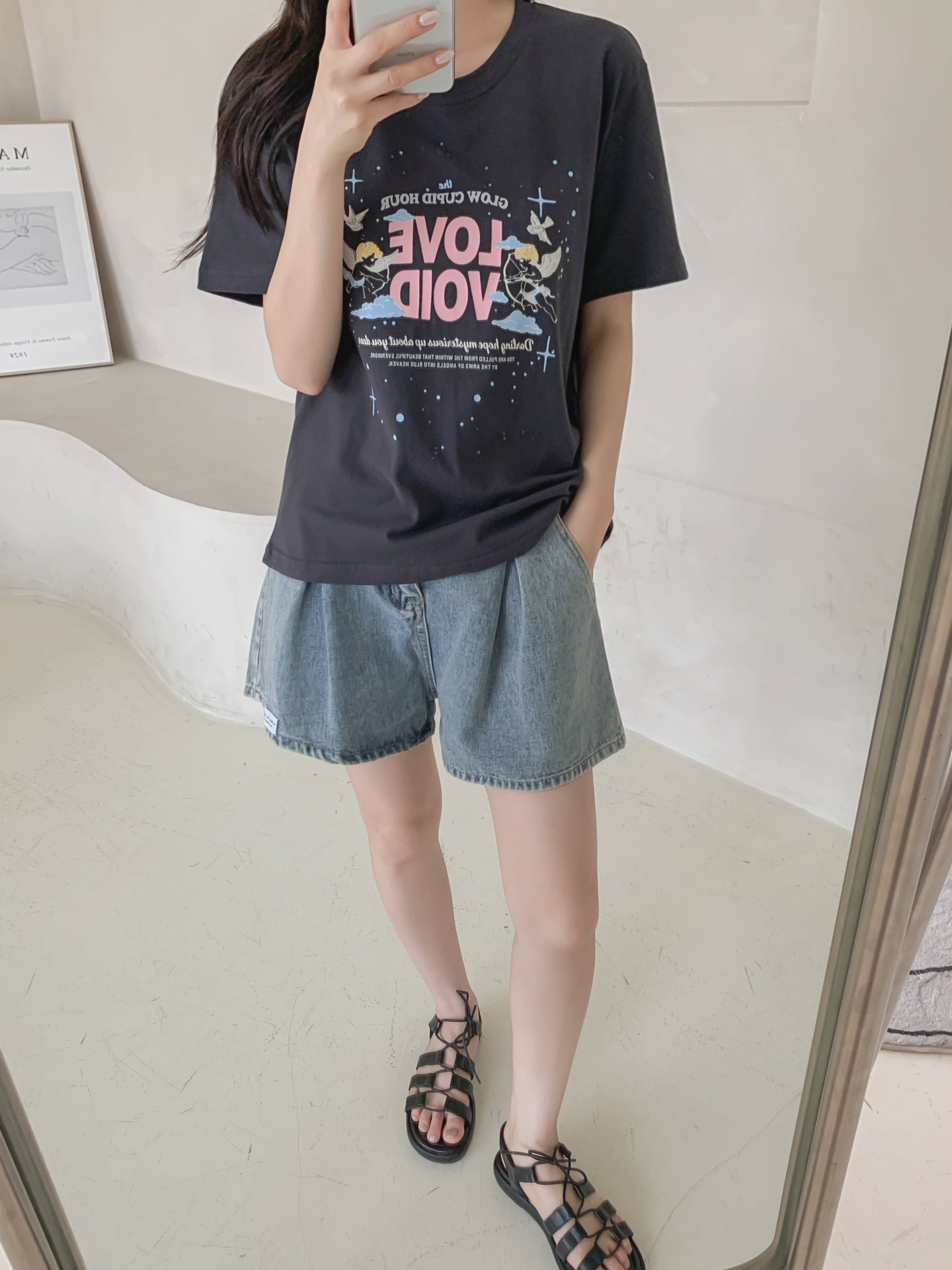 コットンラウンドネックベーシックボクシールーズ半袖ロゴTシャツ | 詳細画像35