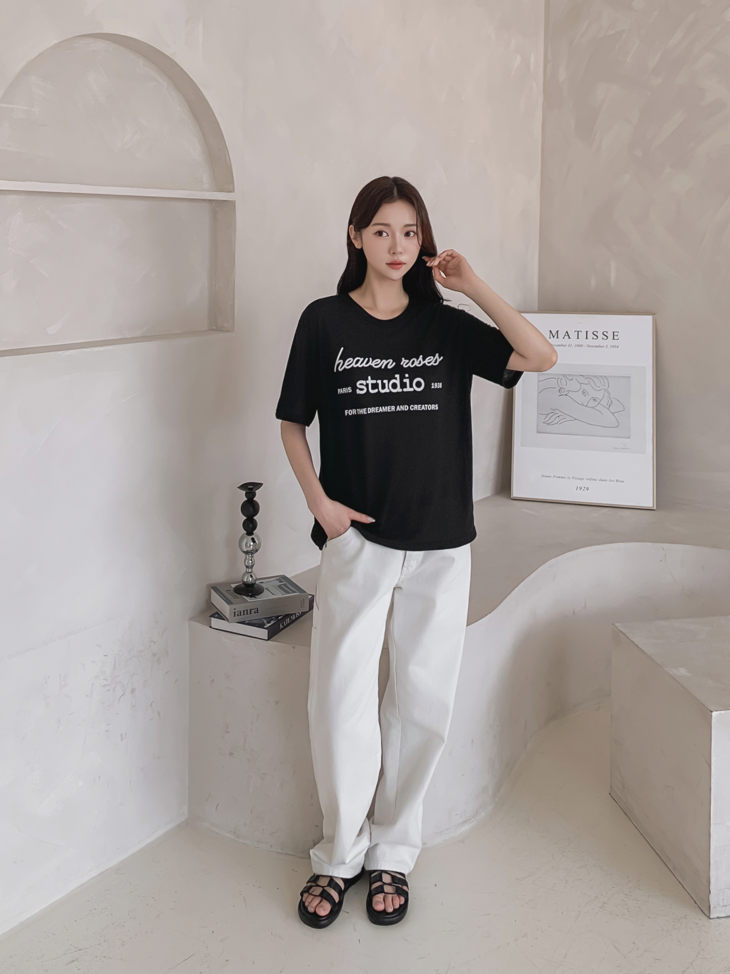 リネン混ラウンドネックベーシックルーズ半袖ロゴTシャツ | 詳細画像22