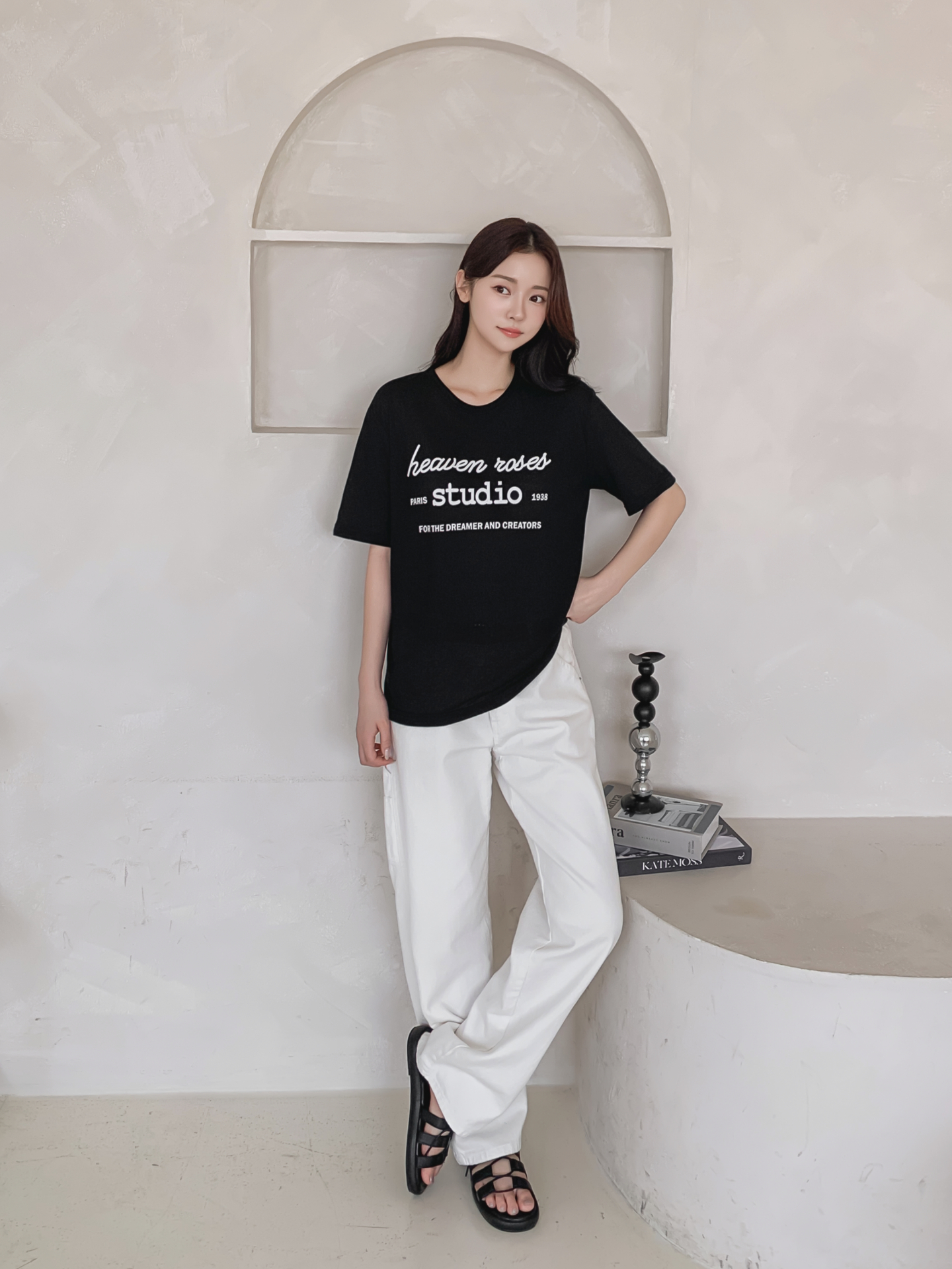 リネン混ラウンドネックベーシックルーズ半袖ロゴTシャツ | 詳細画像23