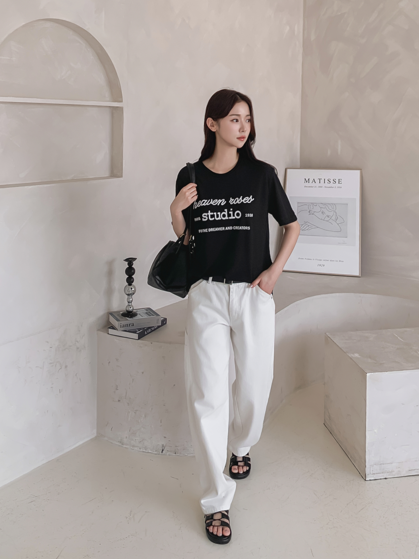 リネン混ラウンドネックベーシックルーズ半袖ロゴTシャツ | 詳細画像28