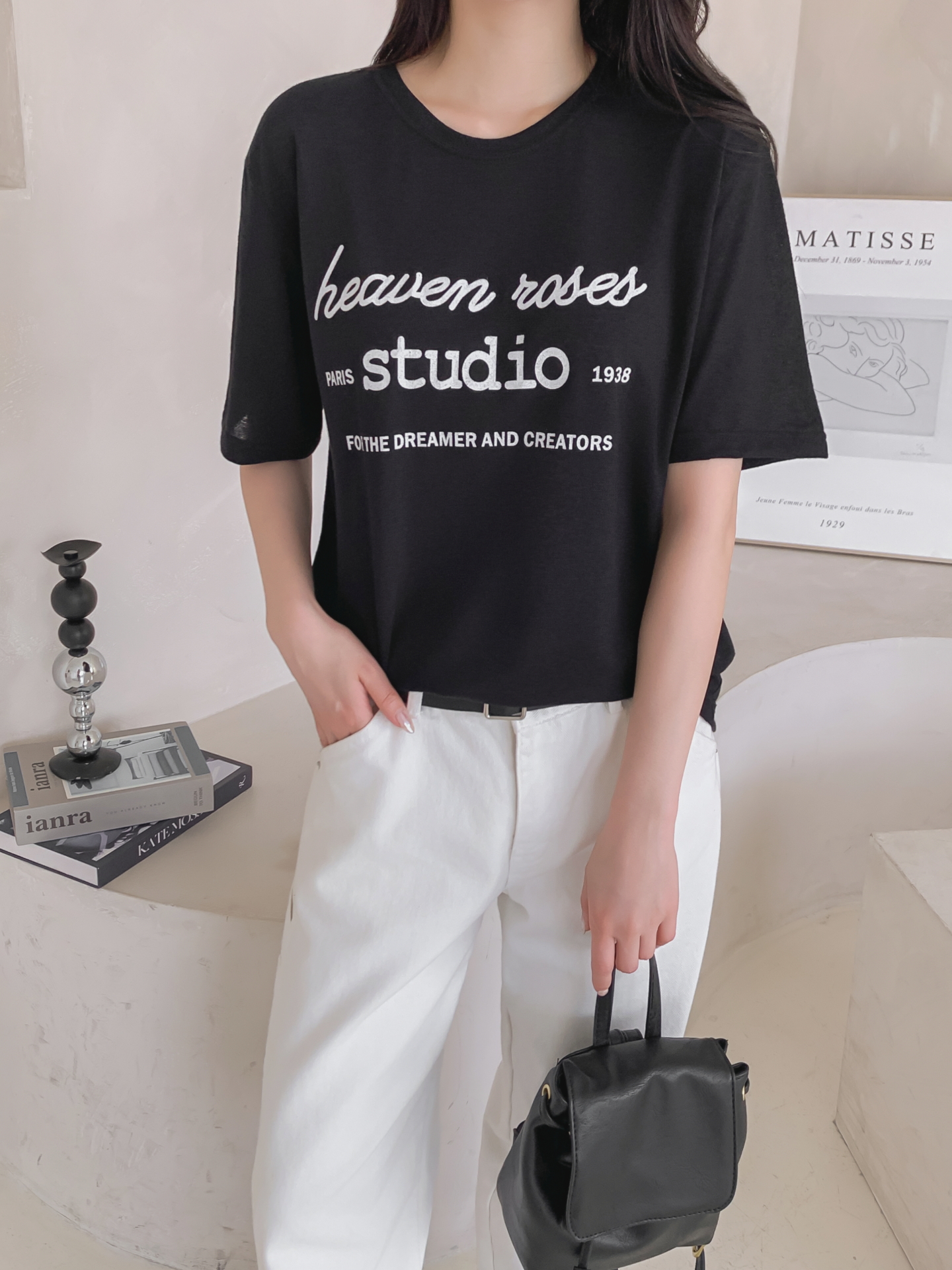 リネン混ラウンドネックベーシックルーズ半袖ロゴTシャツ | 詳細画像29