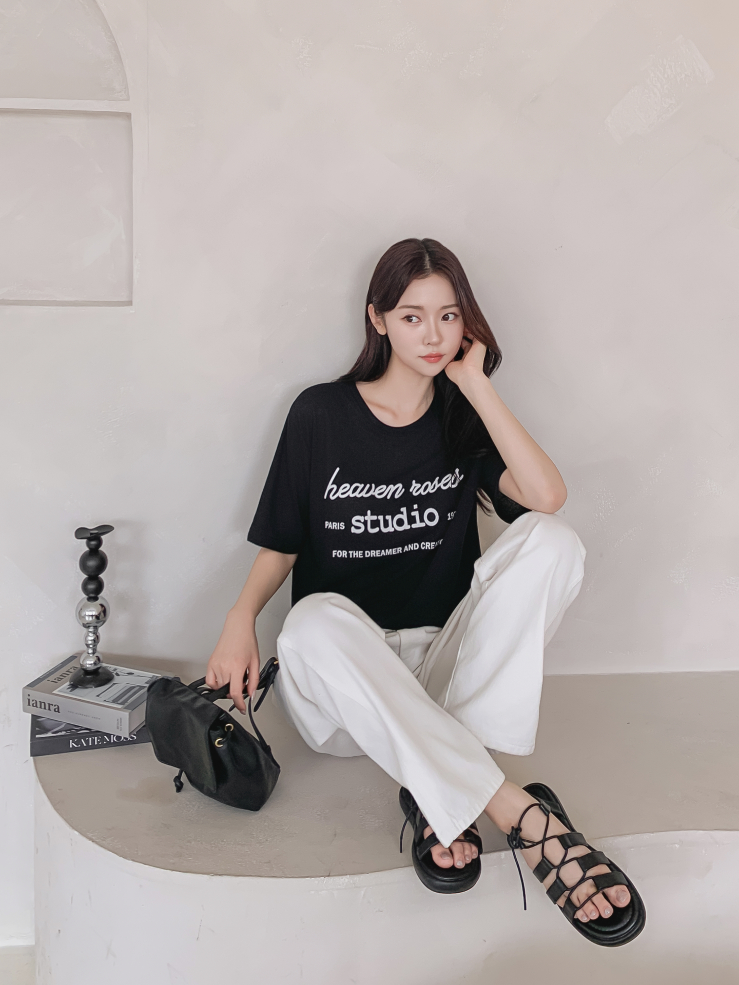 リネン混ラウンドネックベーシックルーズ半袖ロゴTシャツ | 詳細画像33