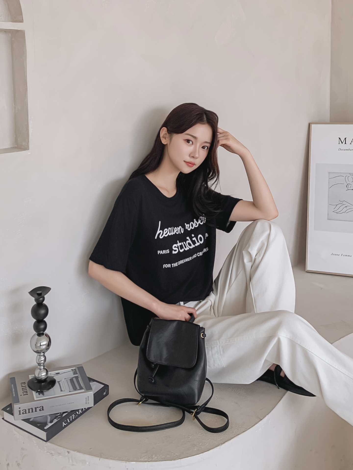 リネン混ラウンドネックベーシックルーズ半袖ロゴTシャツ | 詳細画像34