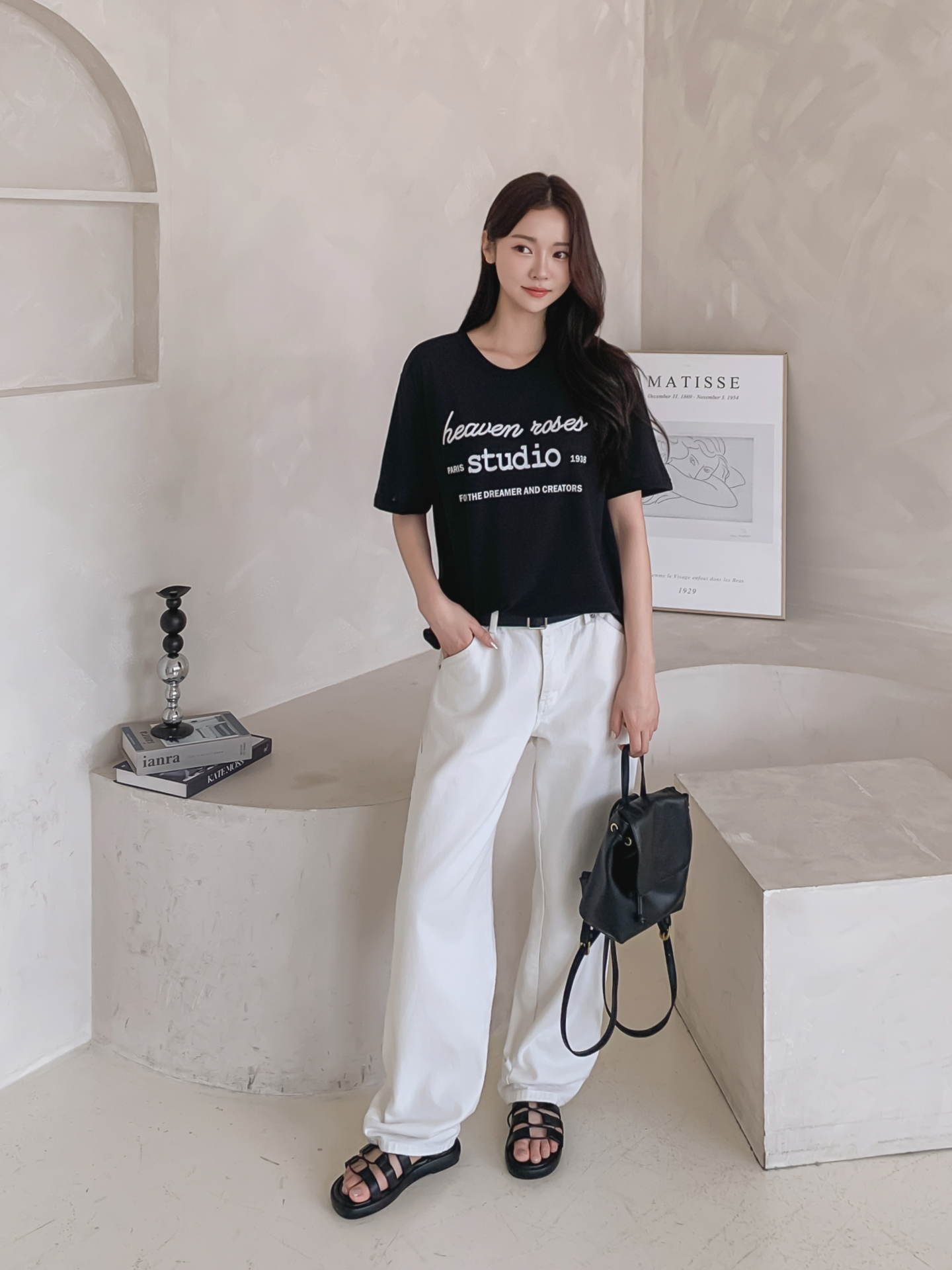 リネン混ラウンドネックベーシックルーズ半袖ロゴTシャツ | 詳細画像35
