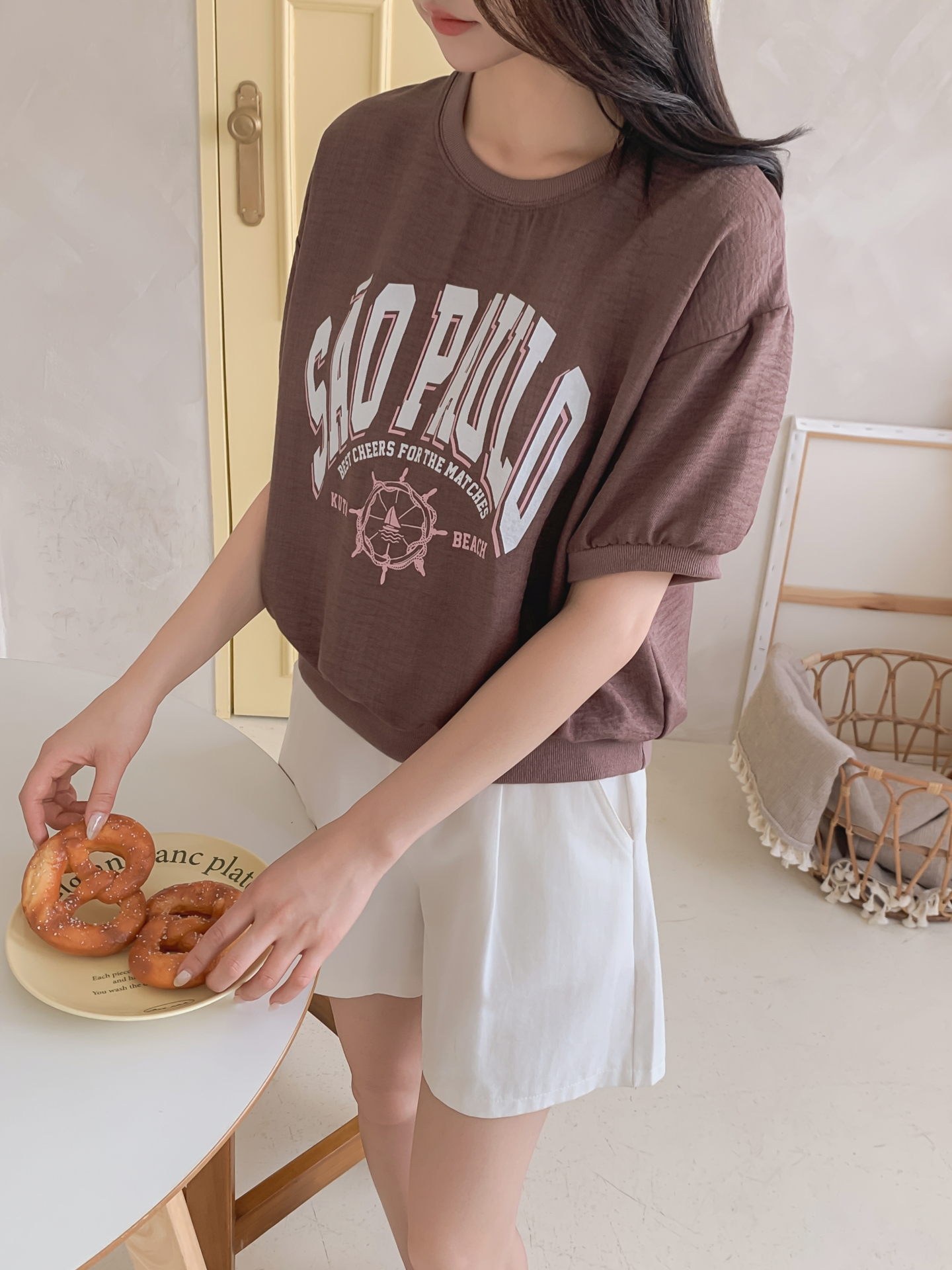 配色ラウンドネックベーシック半袖ロゴTシャツ | 詳細画像5