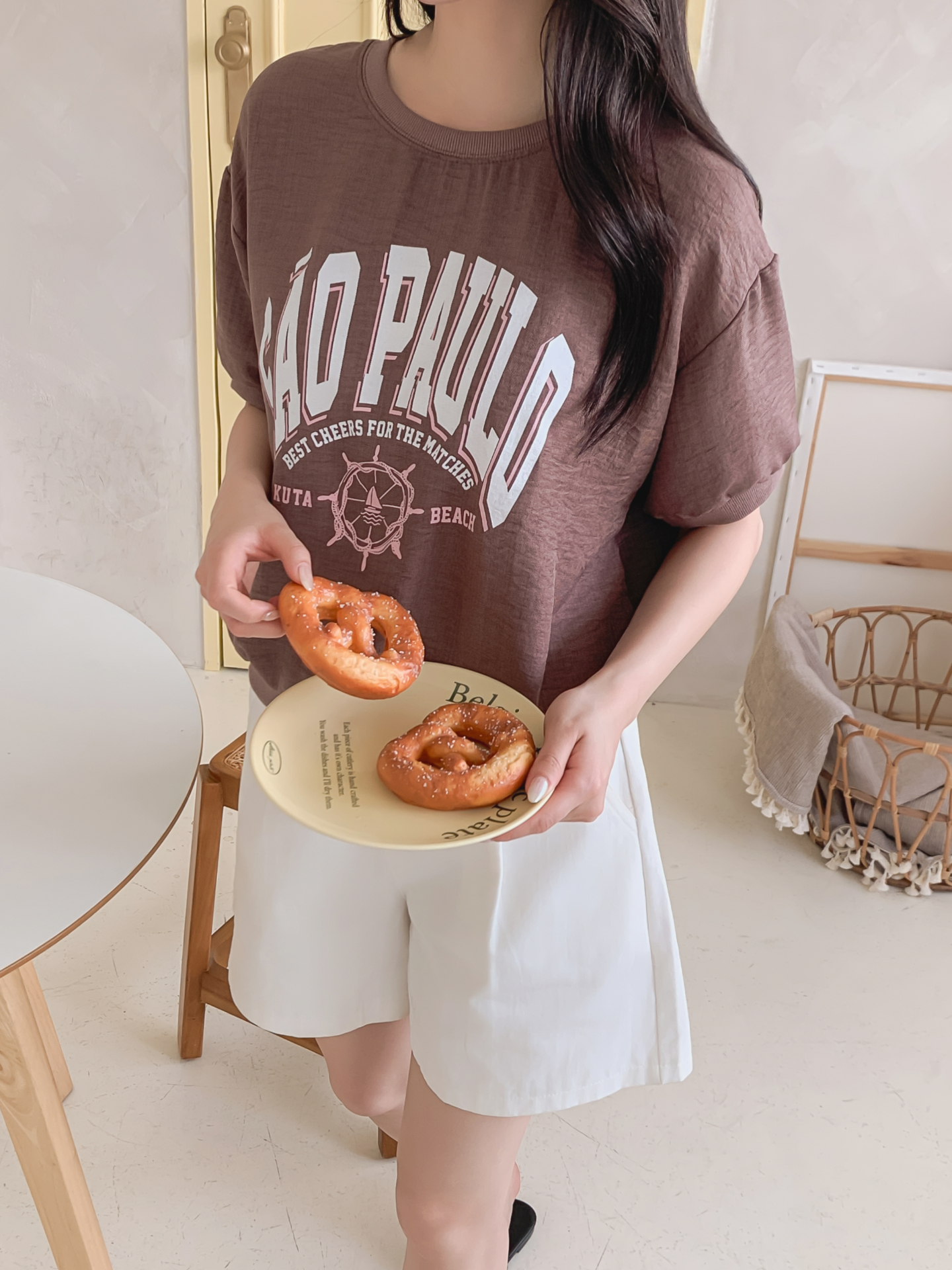 配色ラウンドネックベーシック半袖ロゴTシャツ | 詳細画像15