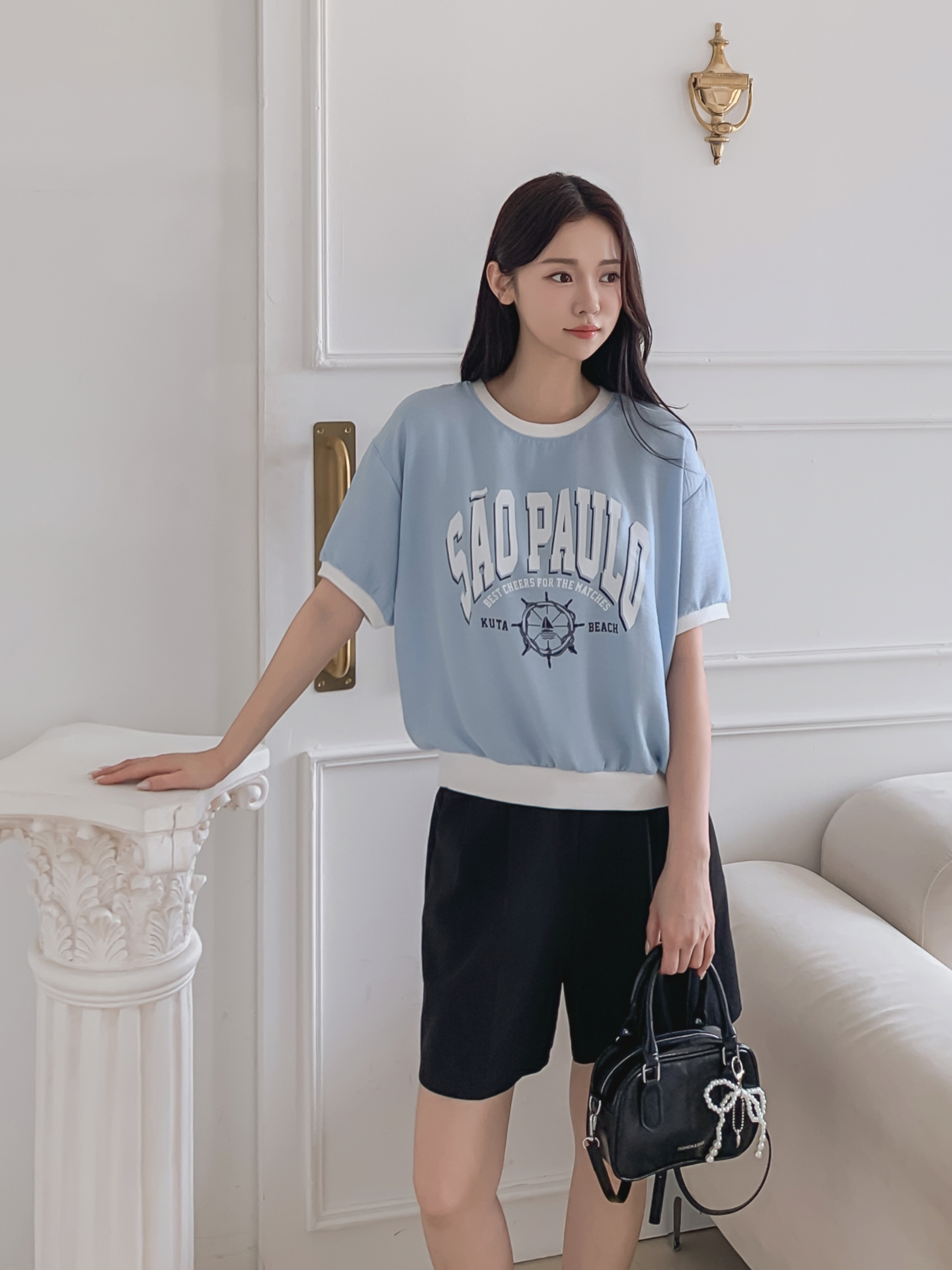 配色ラウンドネックベーシック半袖ロゴTシャツ | 詳細画像19