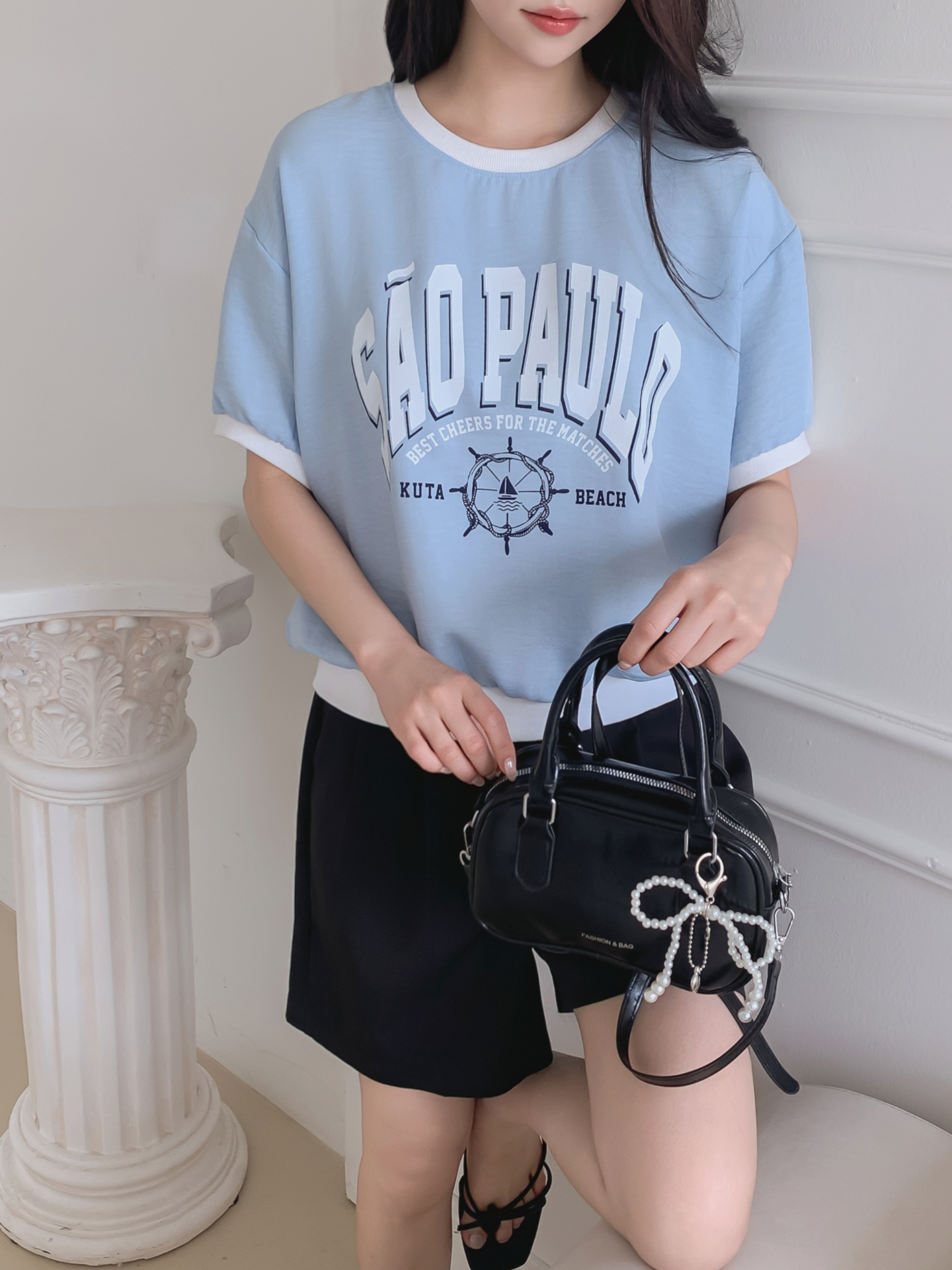 配色ラウンドネックベーシック半袖ロゴTシャツ | 詳細画像20