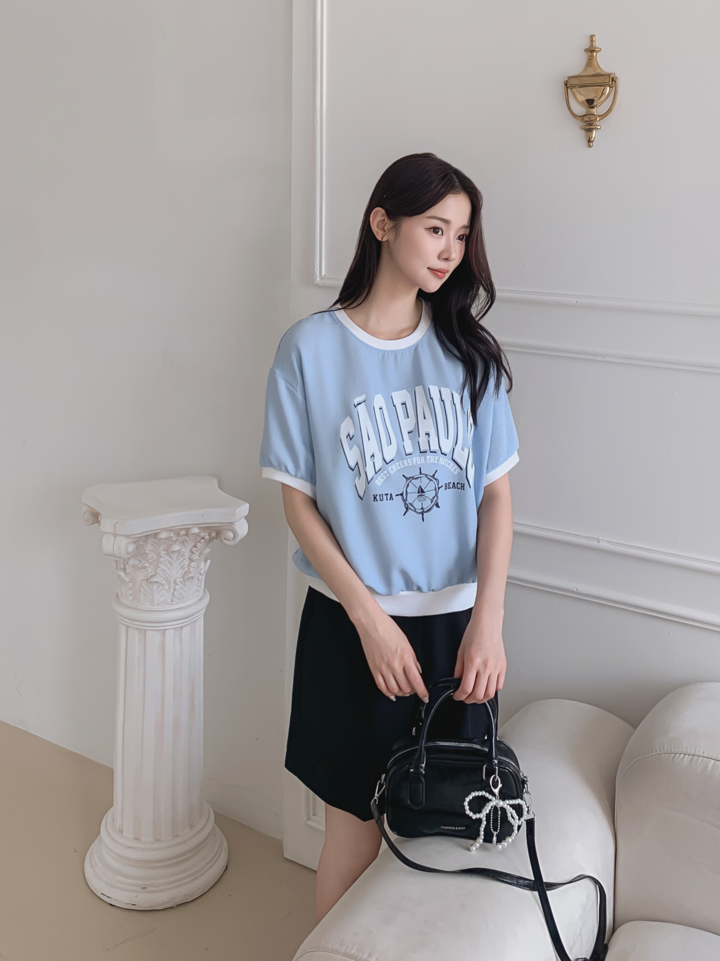 配色ラウンドネックベーシック半袖ロゴTシャツ | 詳細画像26