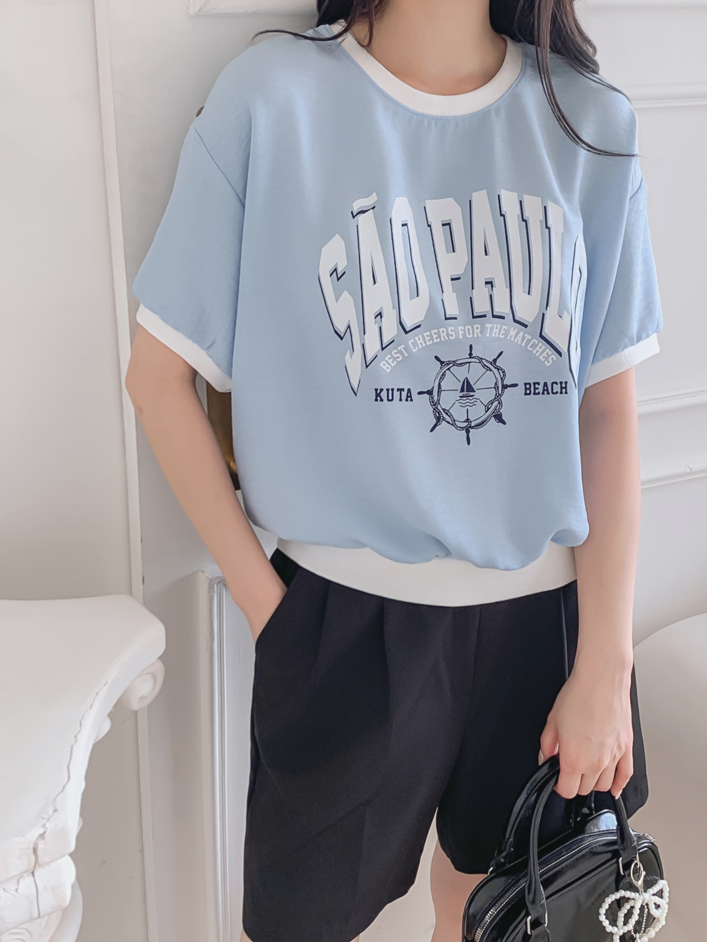 配色ラウンドネックベーシック半袖ロゴTシャツ | 詳細画像30