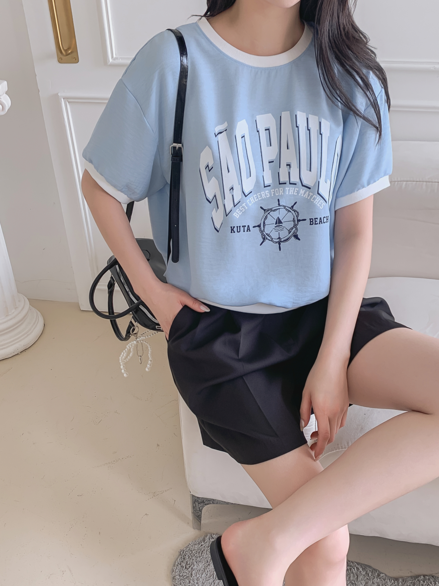配色ラウンドネックベーシック半袖ロゴTシャツ | 詳細画像33