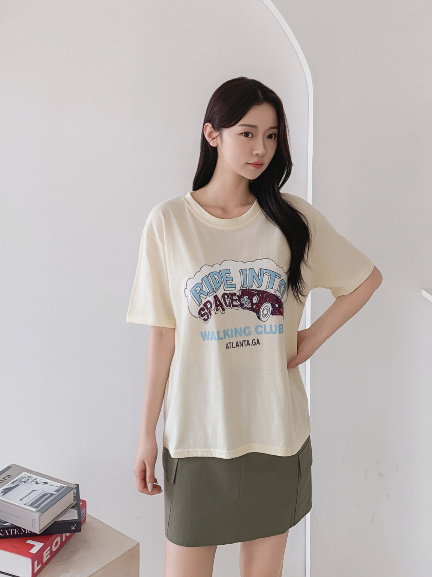 コットンラウンドネックベーシックルーズ半袖ロゴTシャツ | 詳細画像3