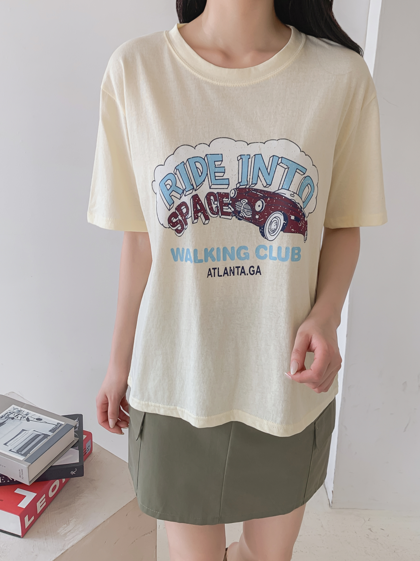 コットンラウンドネックベーシックルーズ半袖ロゴTシャツ | 詳細画像4