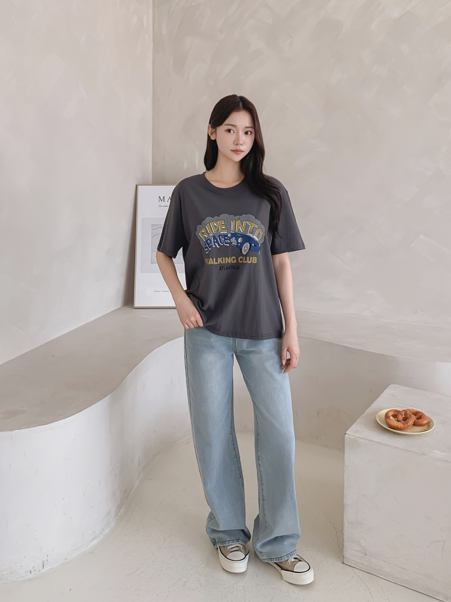 コットンラウンドネックベーシックルーズ半袖ロゴTシャツ | 詳細画像19
