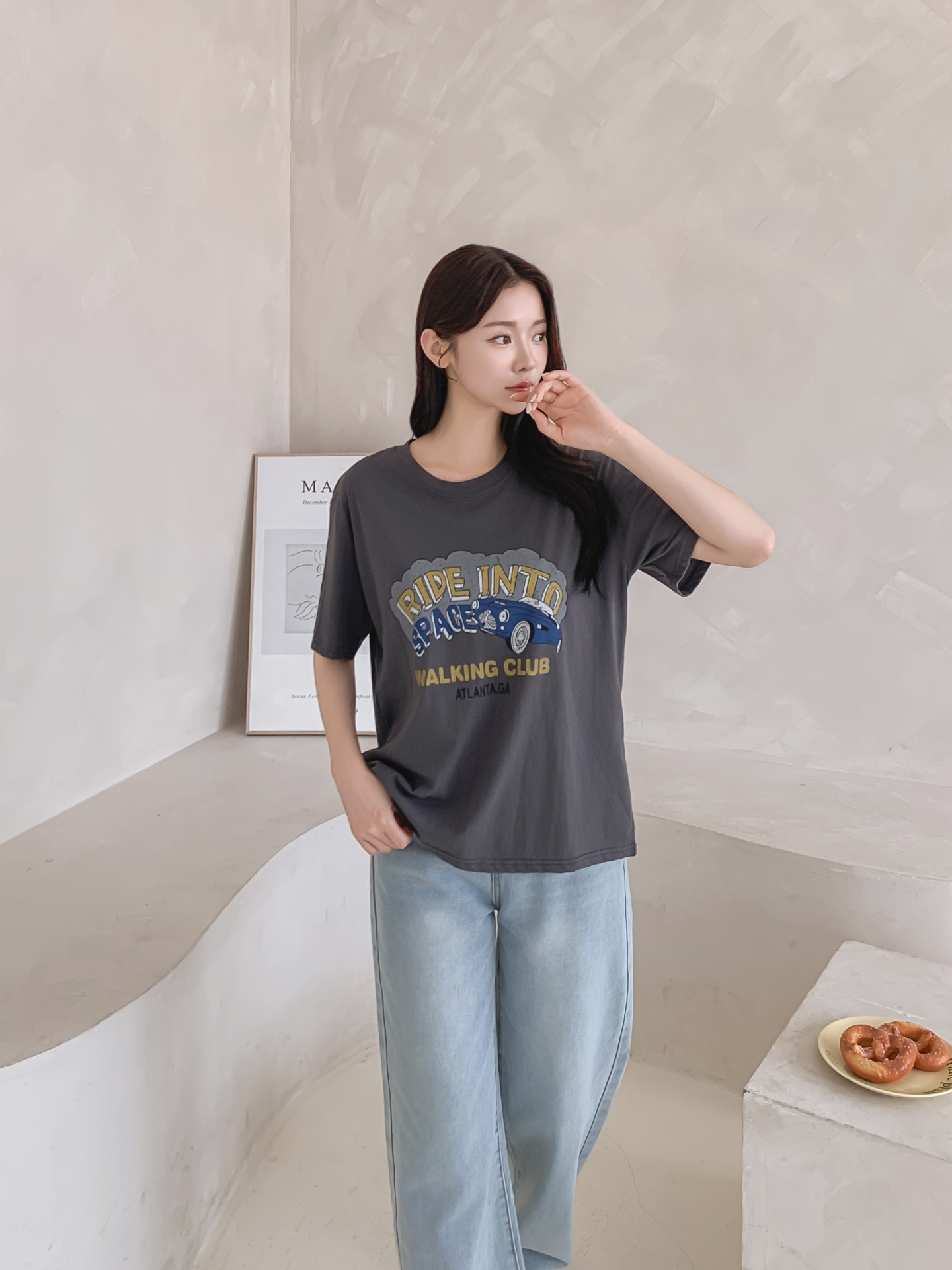 コットンラウンドネックベーシックルーズ半袖ロゴTシャツ | 詳細画像20
