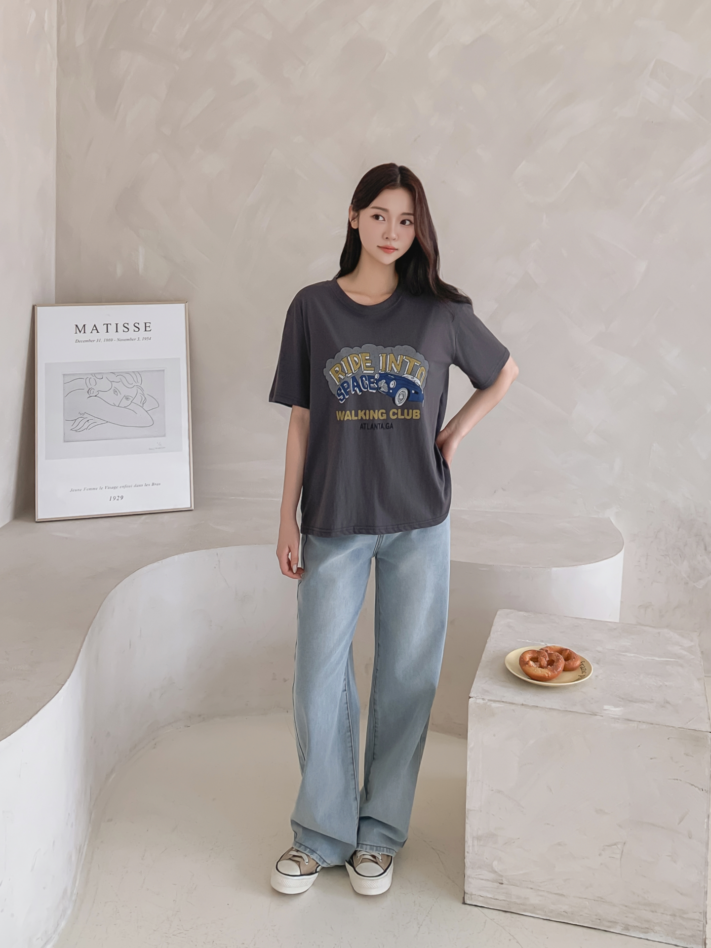 コットンラウンドネックベーシックルーズ半袖ロゴTシャツ | 詳細画像21