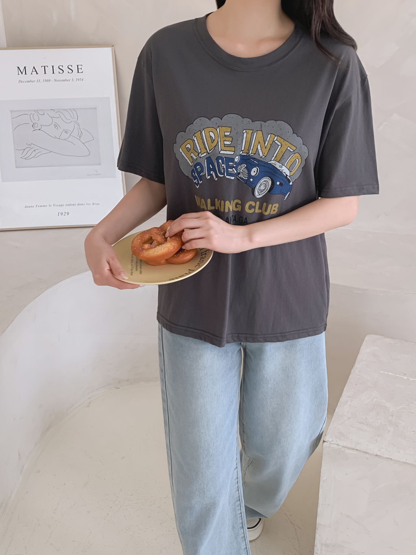 コットンラウンドネックベーシックルーズ半袖ロゴTシャツ | 詳細画像23