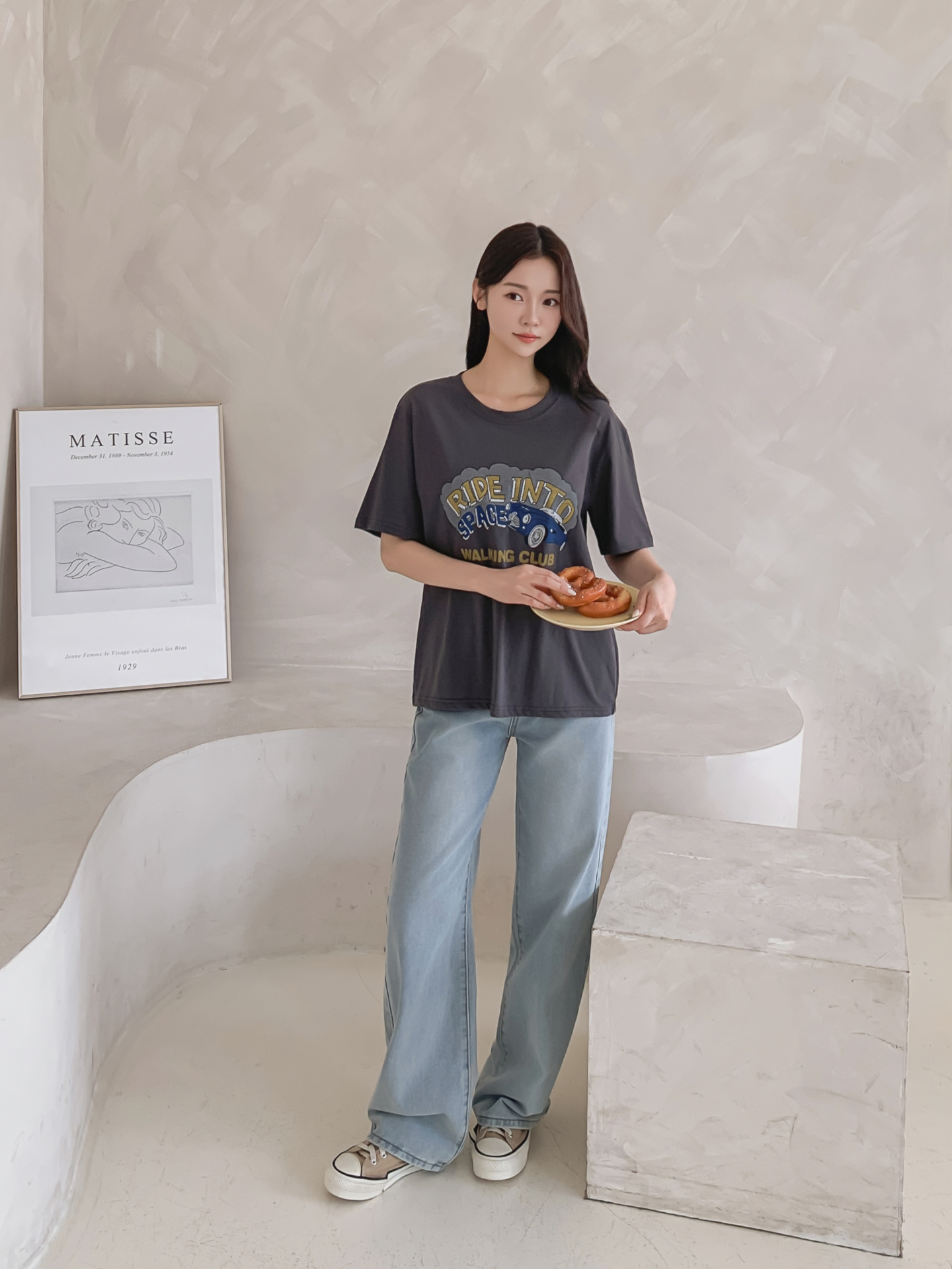 コットンラウンドネックベーシックルーズ半袖ロゴTシャツ | 詳細画像24