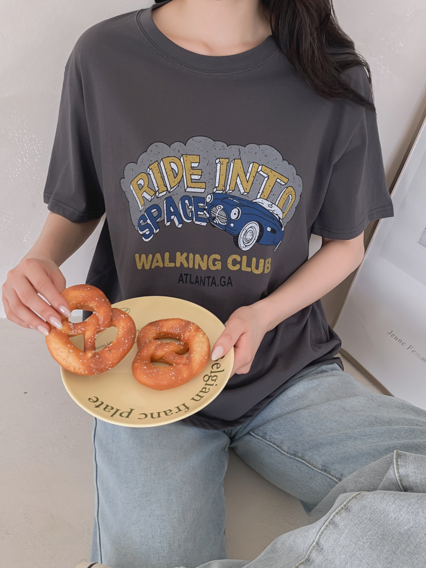 コットンラウンドネックベーシックルーズ半袖ロゴTシャツ | 詳細画像25