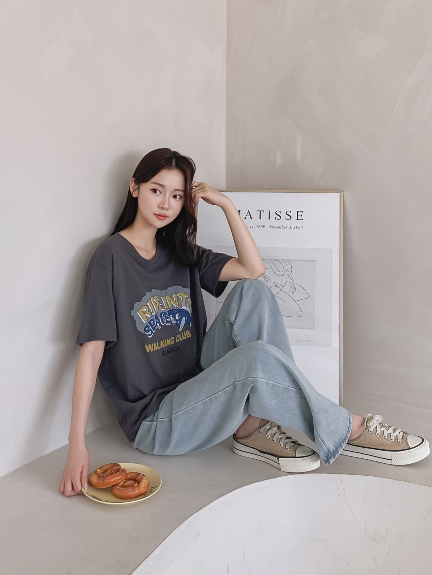 コットンラウンドネックベーシックルーズ半袖ロゴTシャツ | 詳細画像26