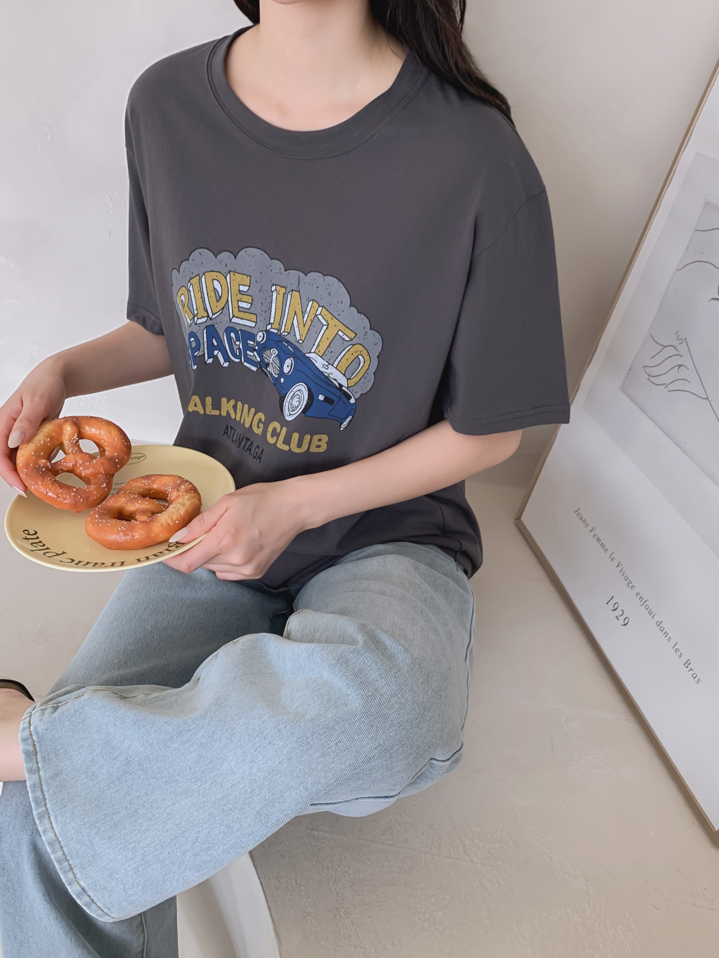 コットンラウンドネックベーシックルーズ半袖ロゴTシャツ | 詳細画像27