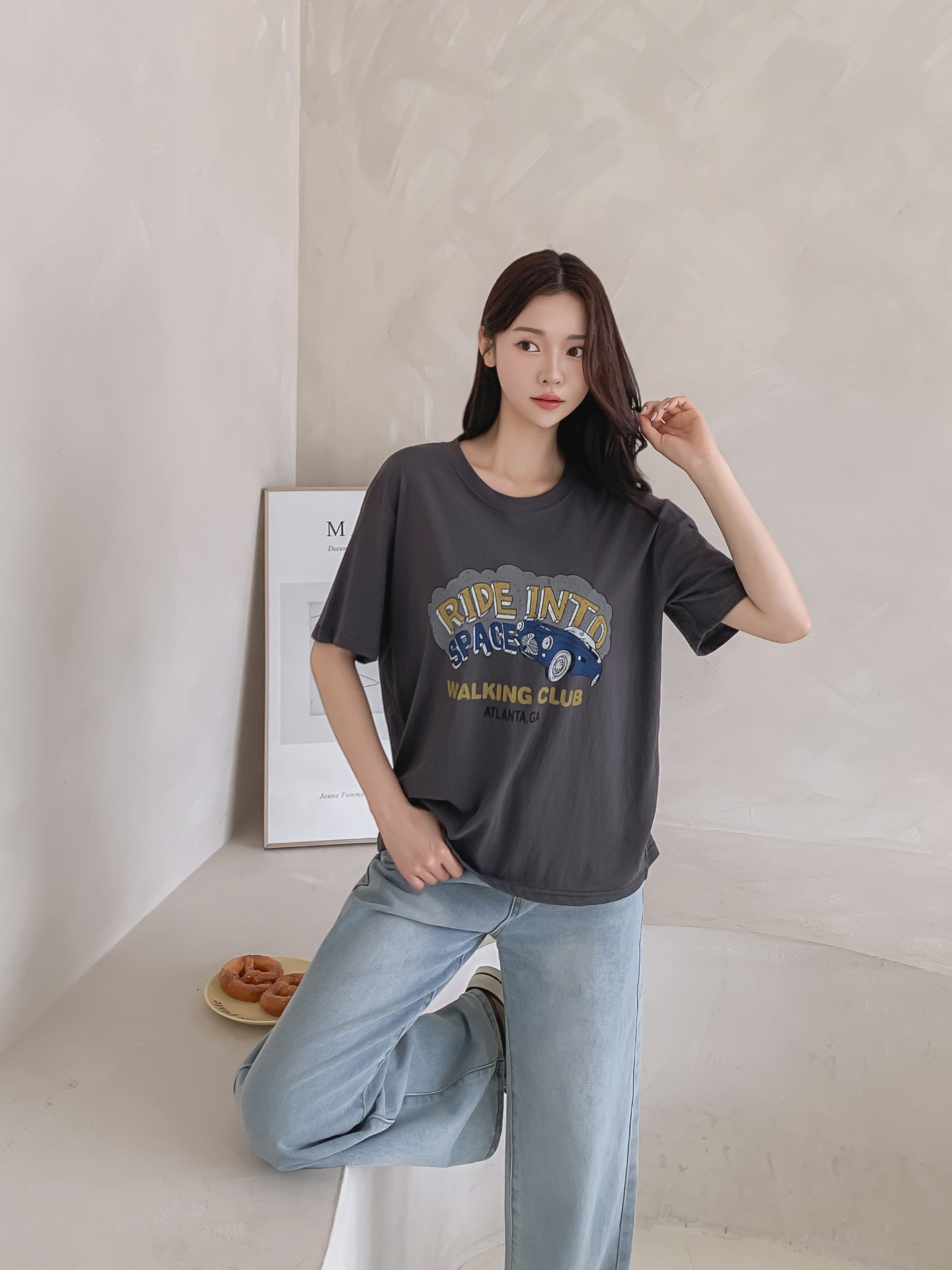 コットンラウンドネックベーシックルーズ半袖ロゴTシャツ | 詳細画像28