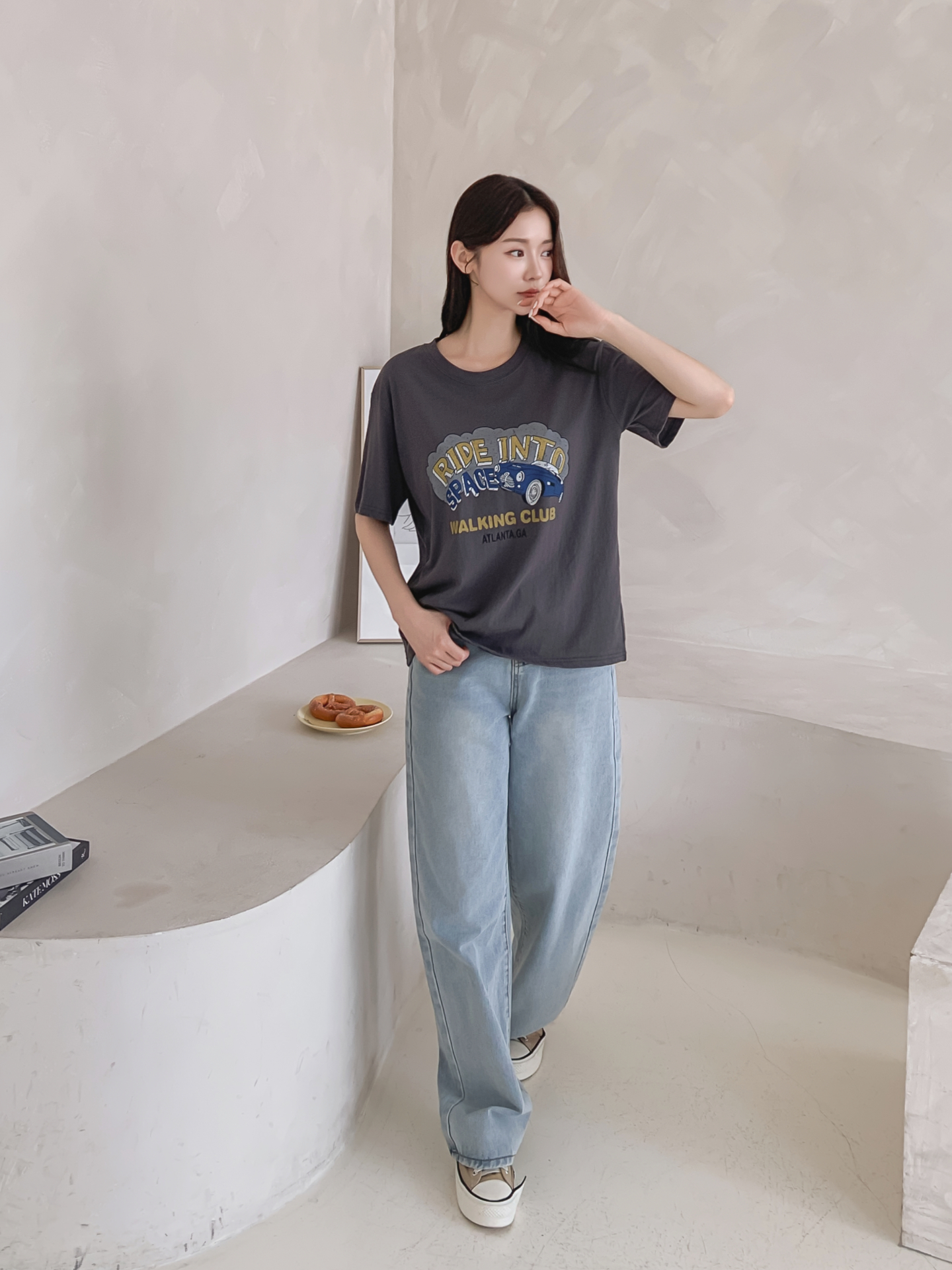 コットンラウンドネックベーシックルーズ半袖ロゴTシャツ | 詳細画像29