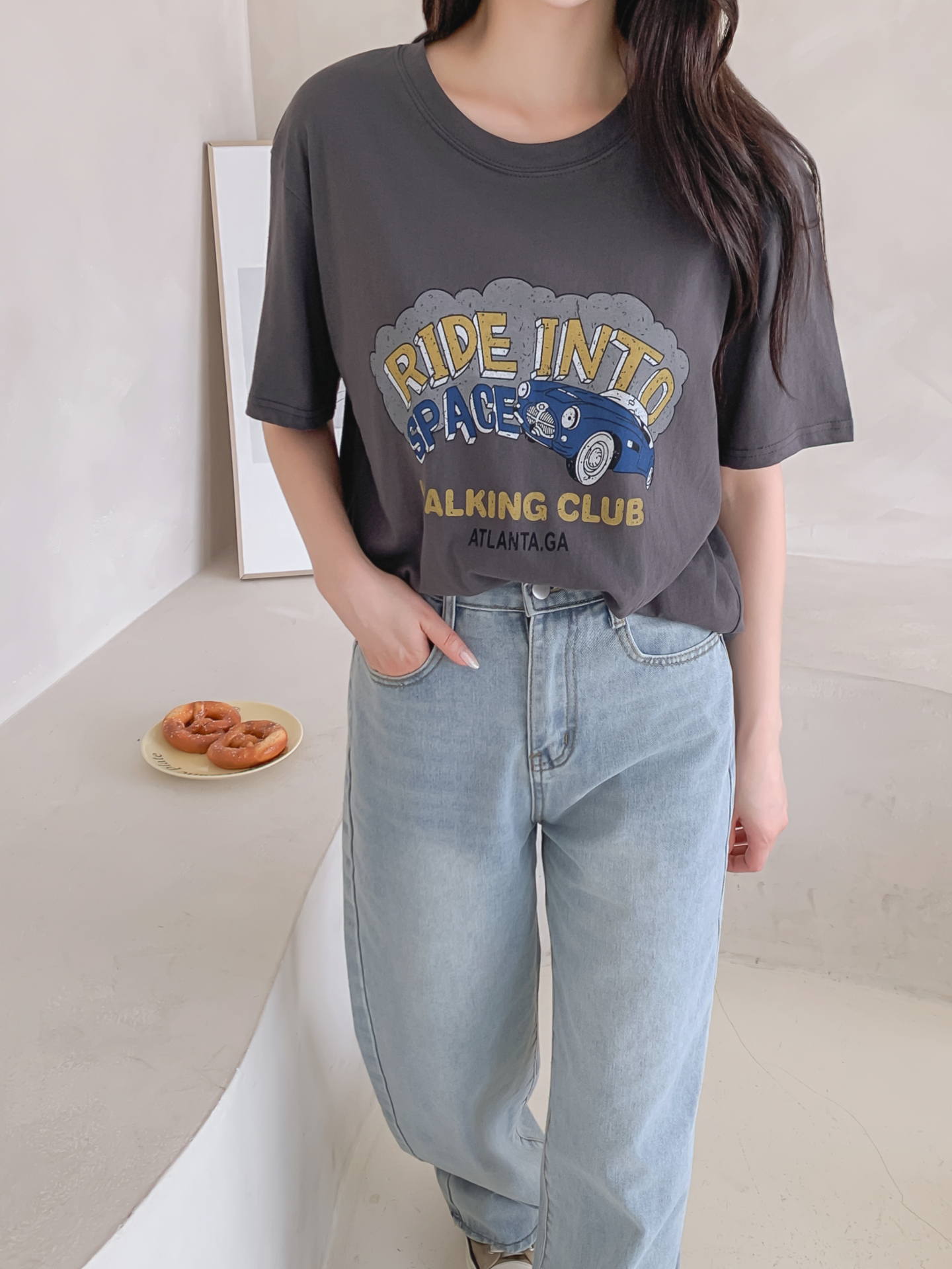 コットンラウンドネックベーシックルーズ半袖ロゴTシャツ | 詳細画像31