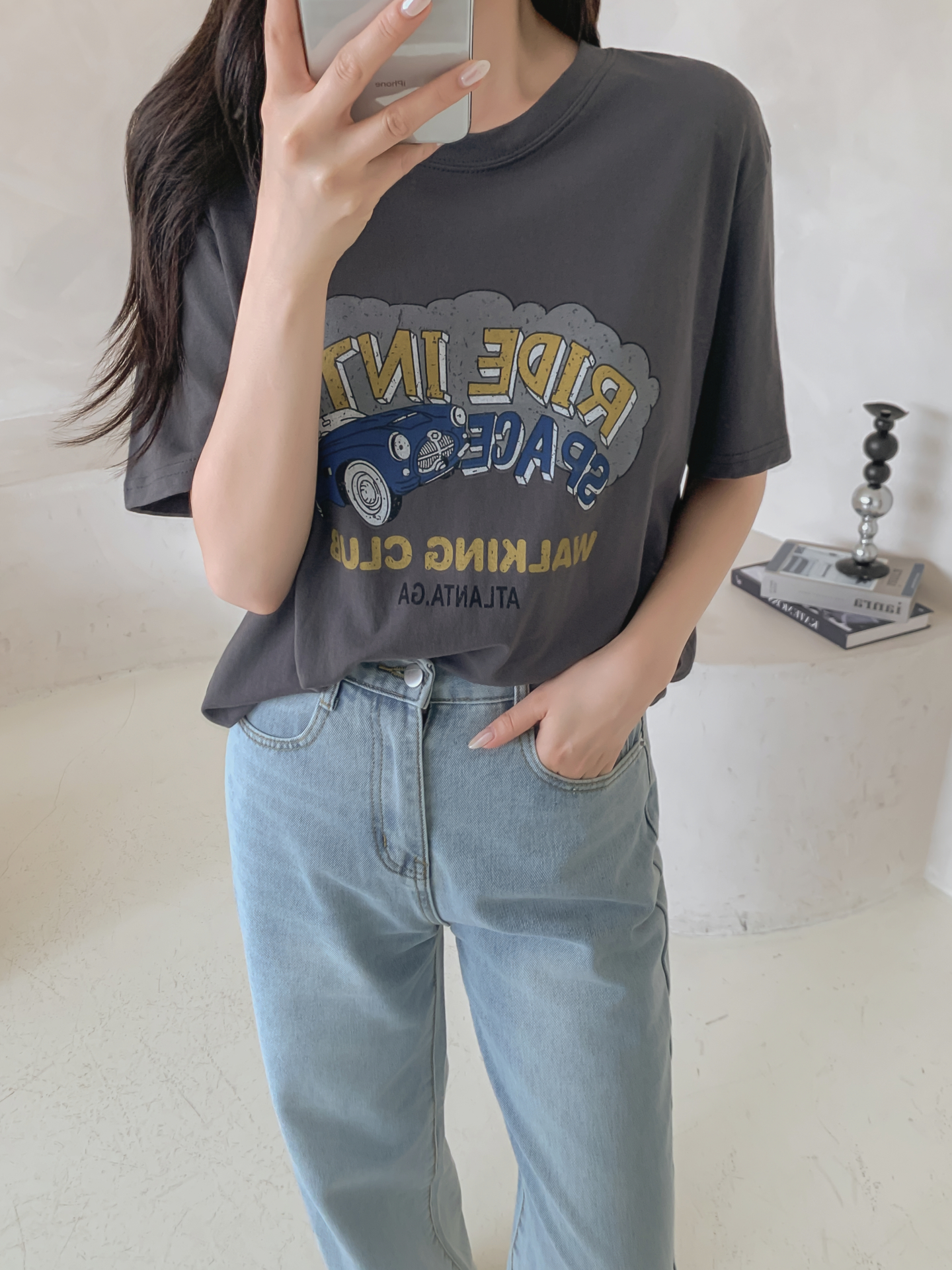 コットンラウンドネックベーシックルーズ半袖ロゴTシャツ | 詳細画像34
