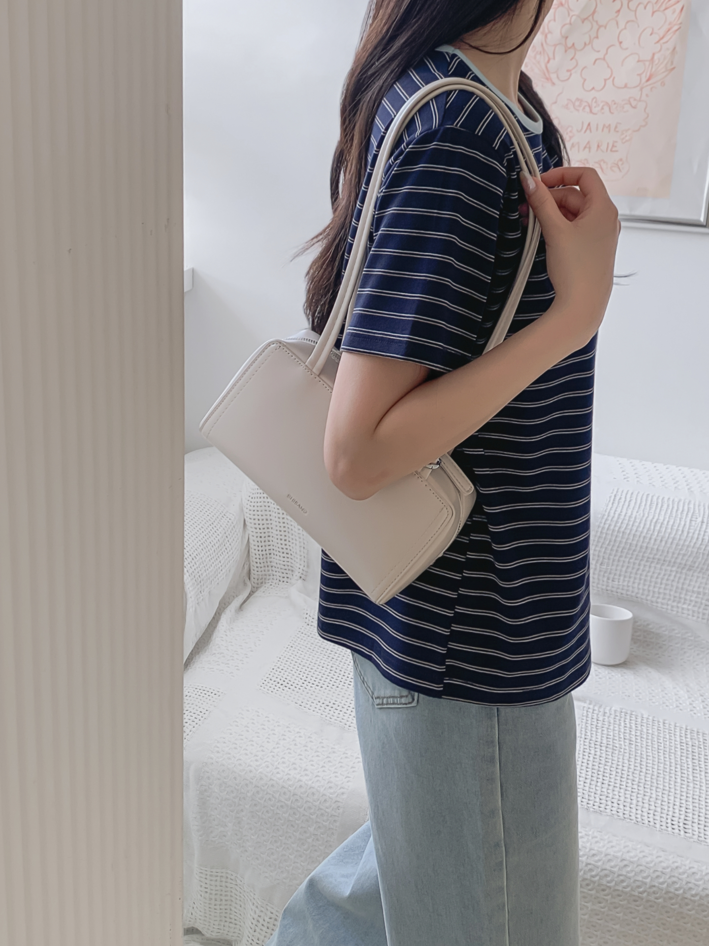 ストレッチラウンドネックベーシックスリム半袖ボーダー配色Tシャツ | 詳細画像10