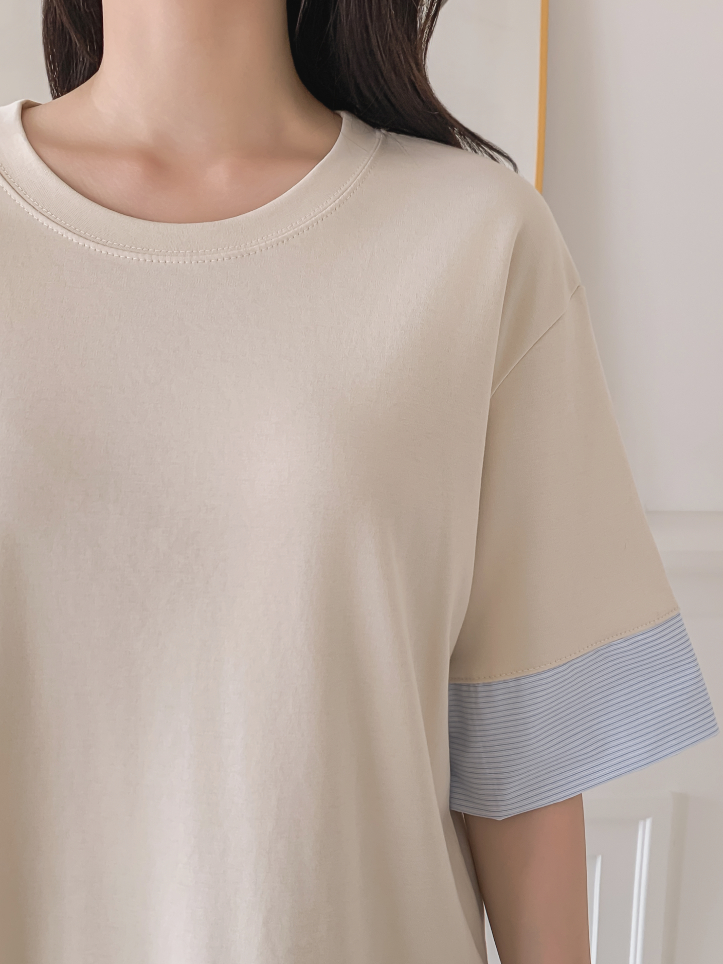 コンビ配色ラウンドネックボクシールーズ半袖Tシャツ | 詳細画像10