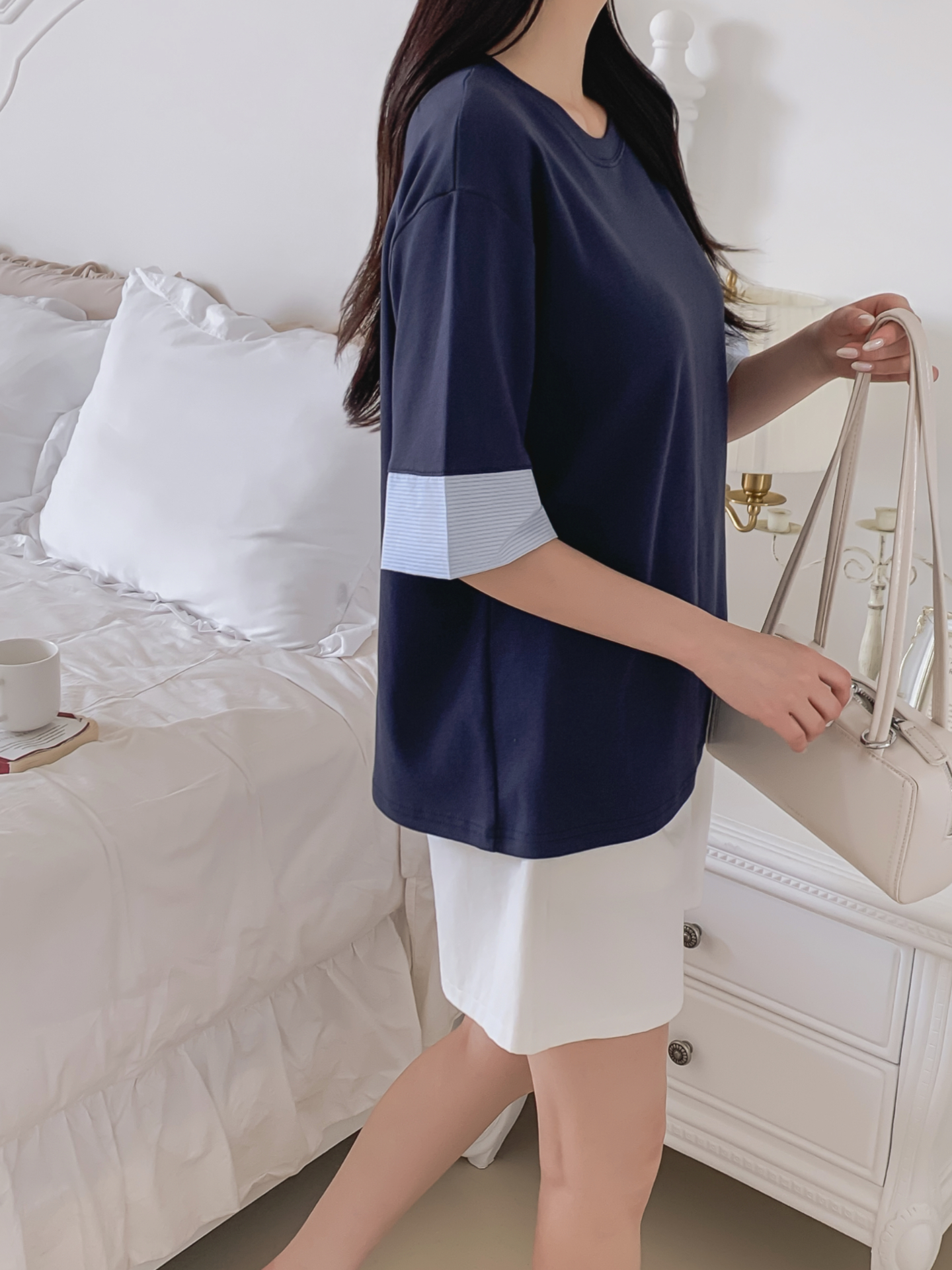 コンビ配色ラウンドネックボクシールーズ半袖Tシャツ | 詳細画像20