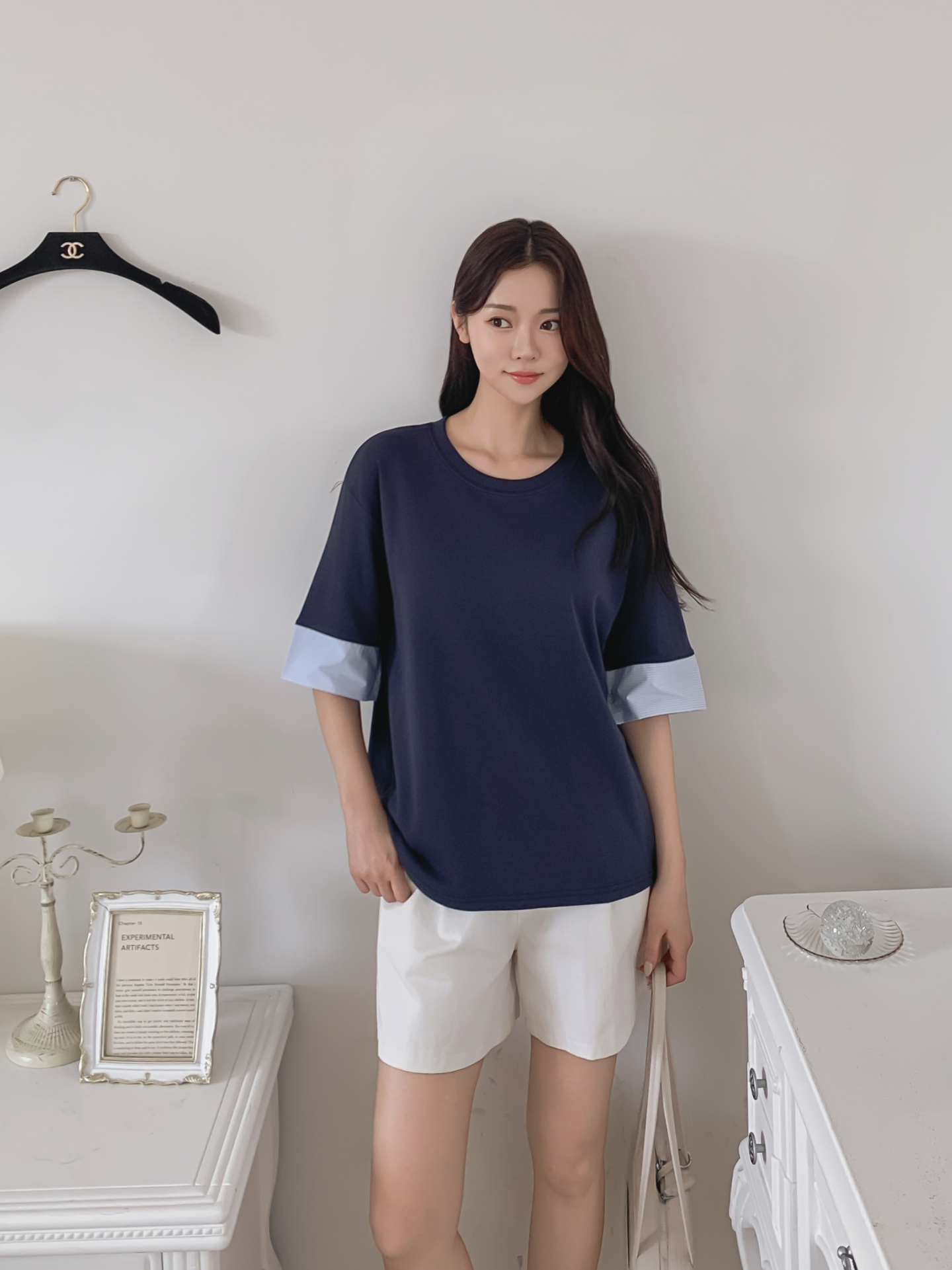 コンビ配色ラウンドネックボクシールーズ半袖Tシャツ | 詳細画像22