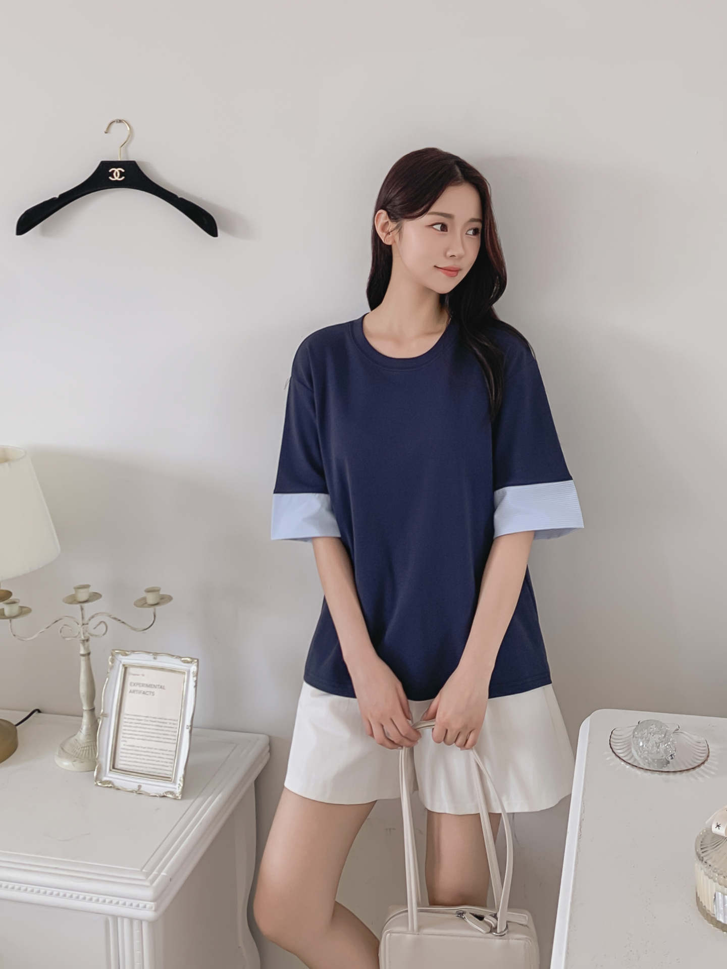 コンビ配色ラウンドネックボクシールーズ半袖Tシャツ | 詳細画像24
