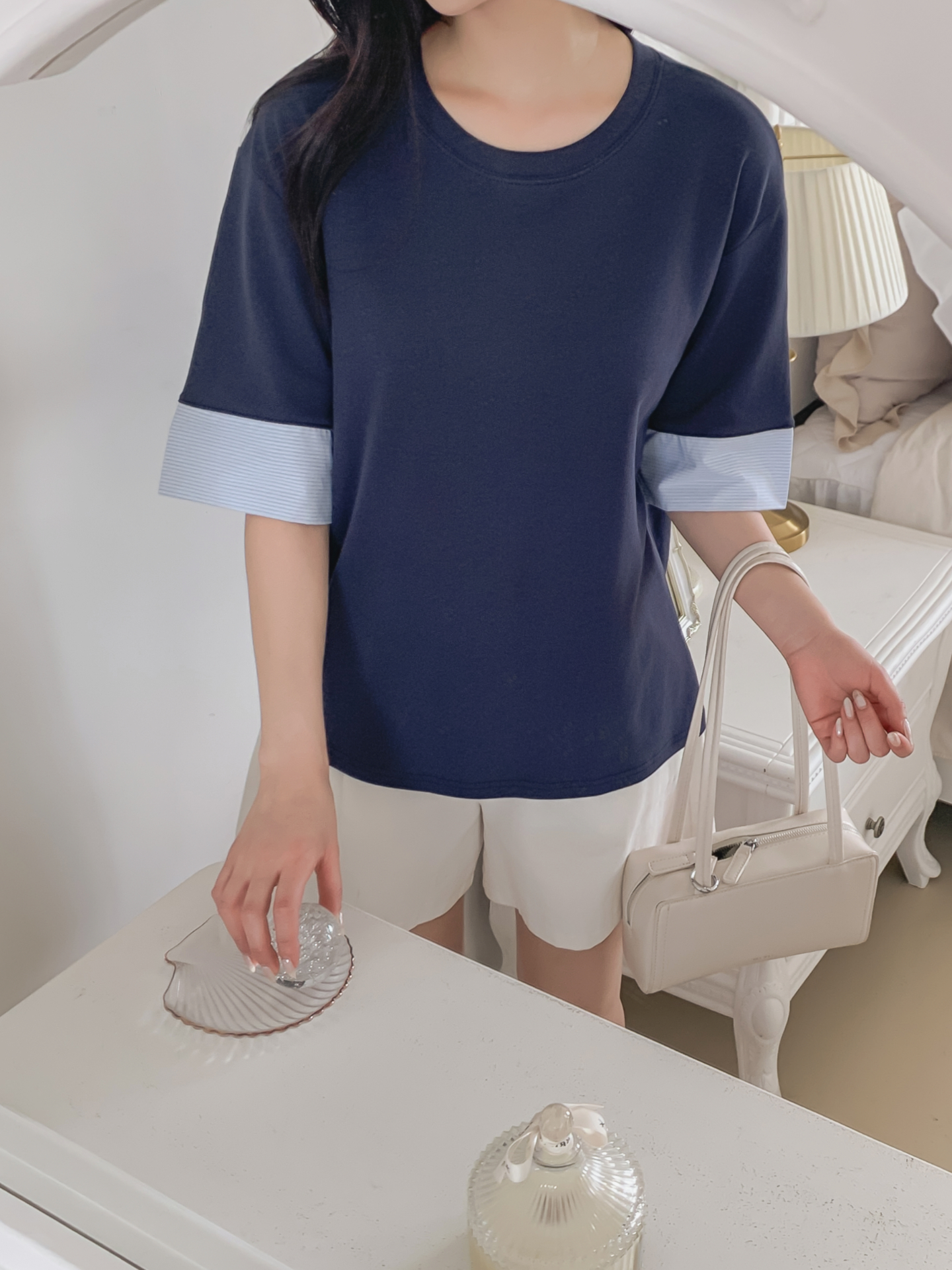 コンビ配色ラウンドネックボクシールーズ半袖Tシャツ | 詳細画像25