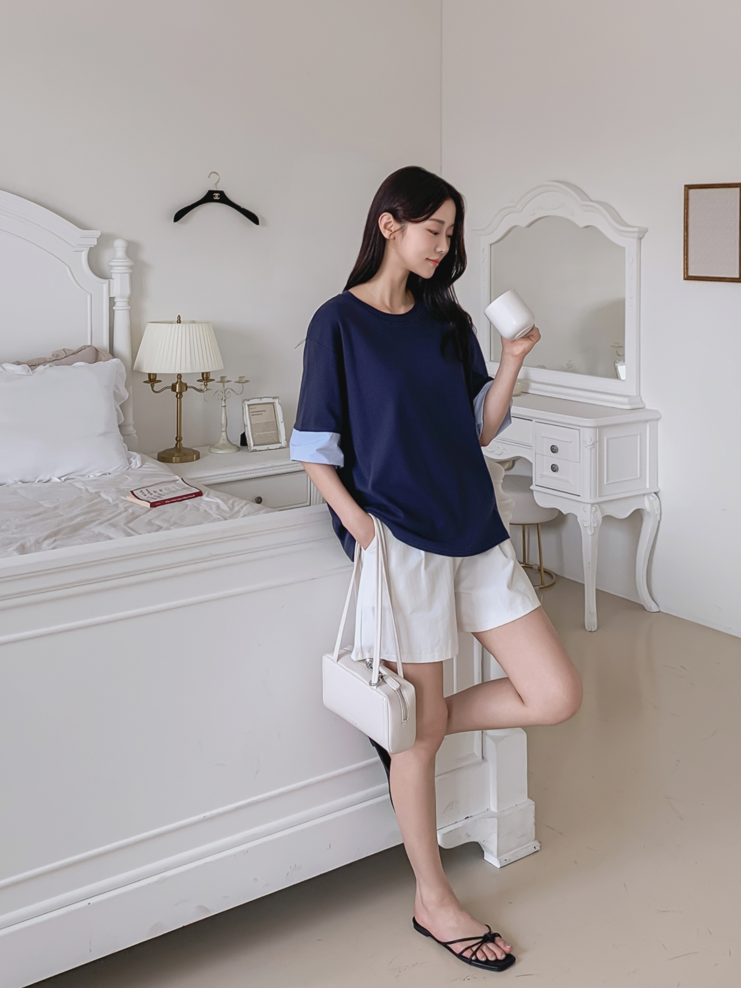 コンビ配色ラウンドネックボクシールーズ半袖Tシャツ | 詳細画像29
