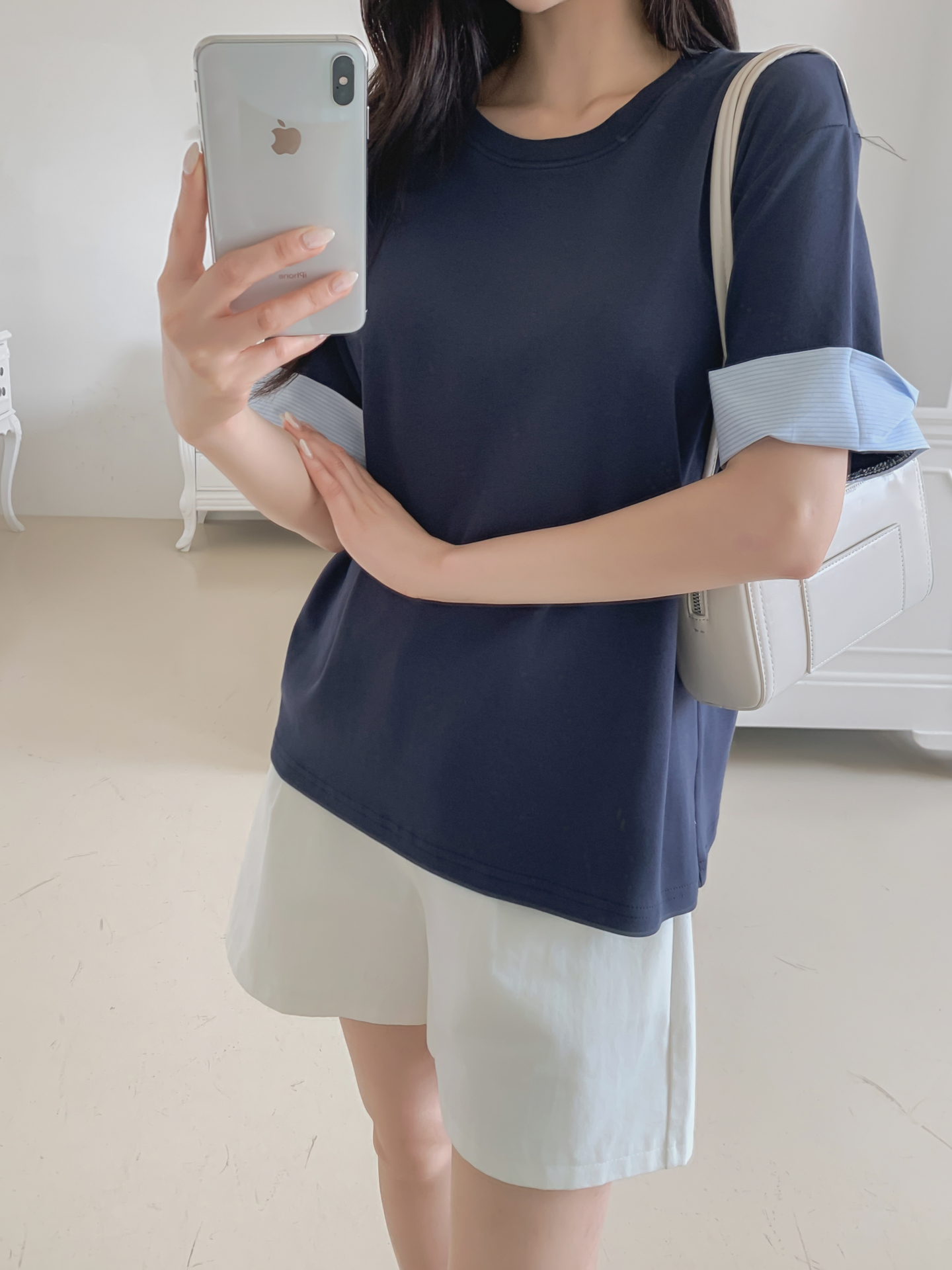 コンビ配色ラウンドネックボクシールーズ半袖Tシャツ | 詳細画像36