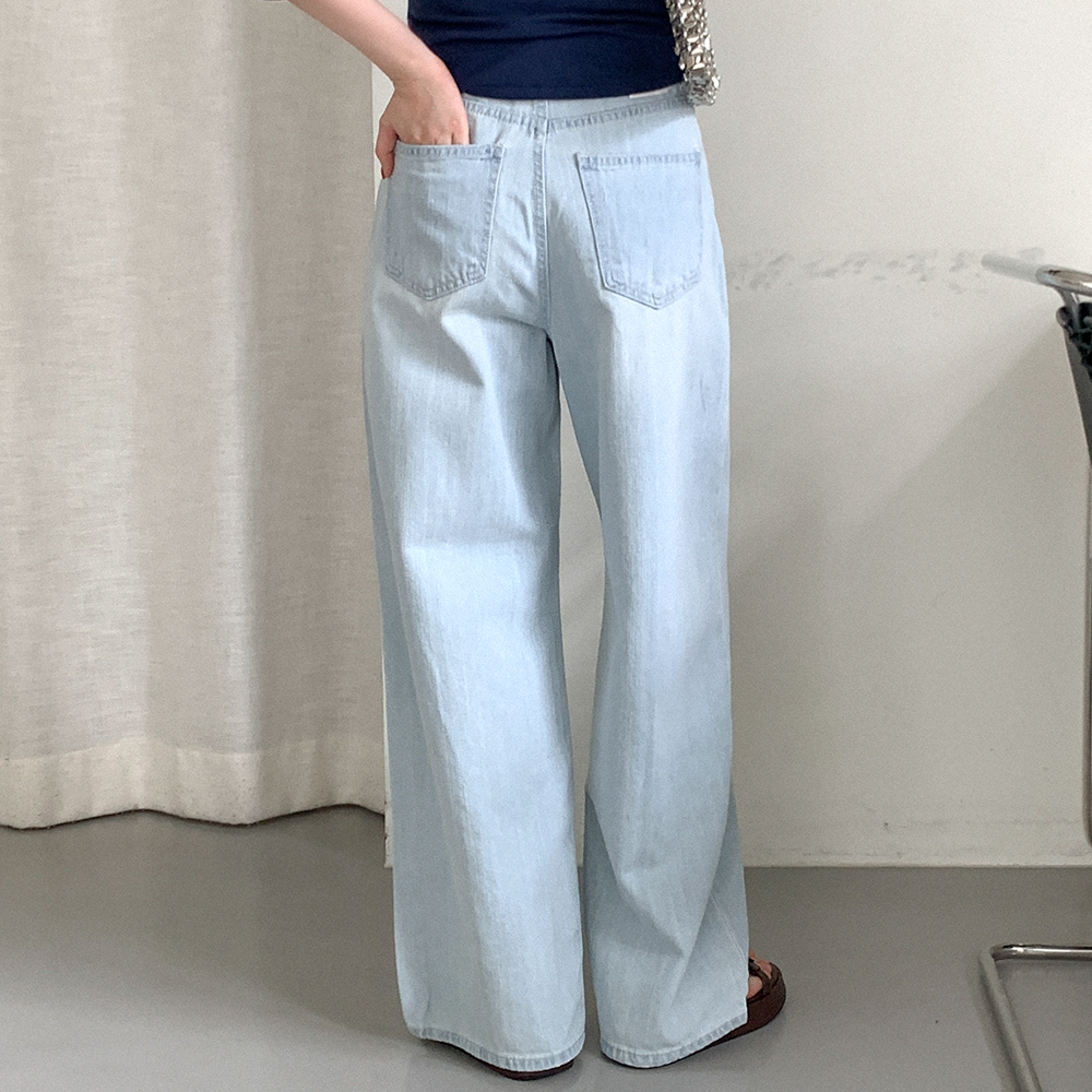 コットンワイドライトブルーデニムパンツ | レディースファッション