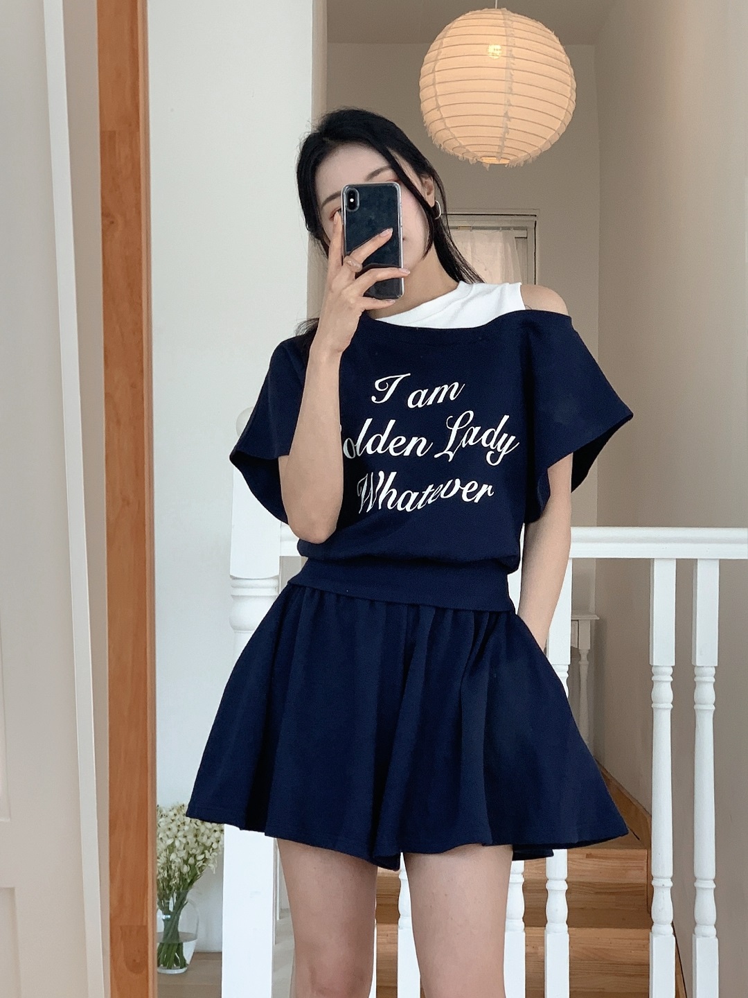 ポケットウエストゴムレイヤード風ショート半袖レタリングセットアップTシャツショートパンツ | 詳細画像4