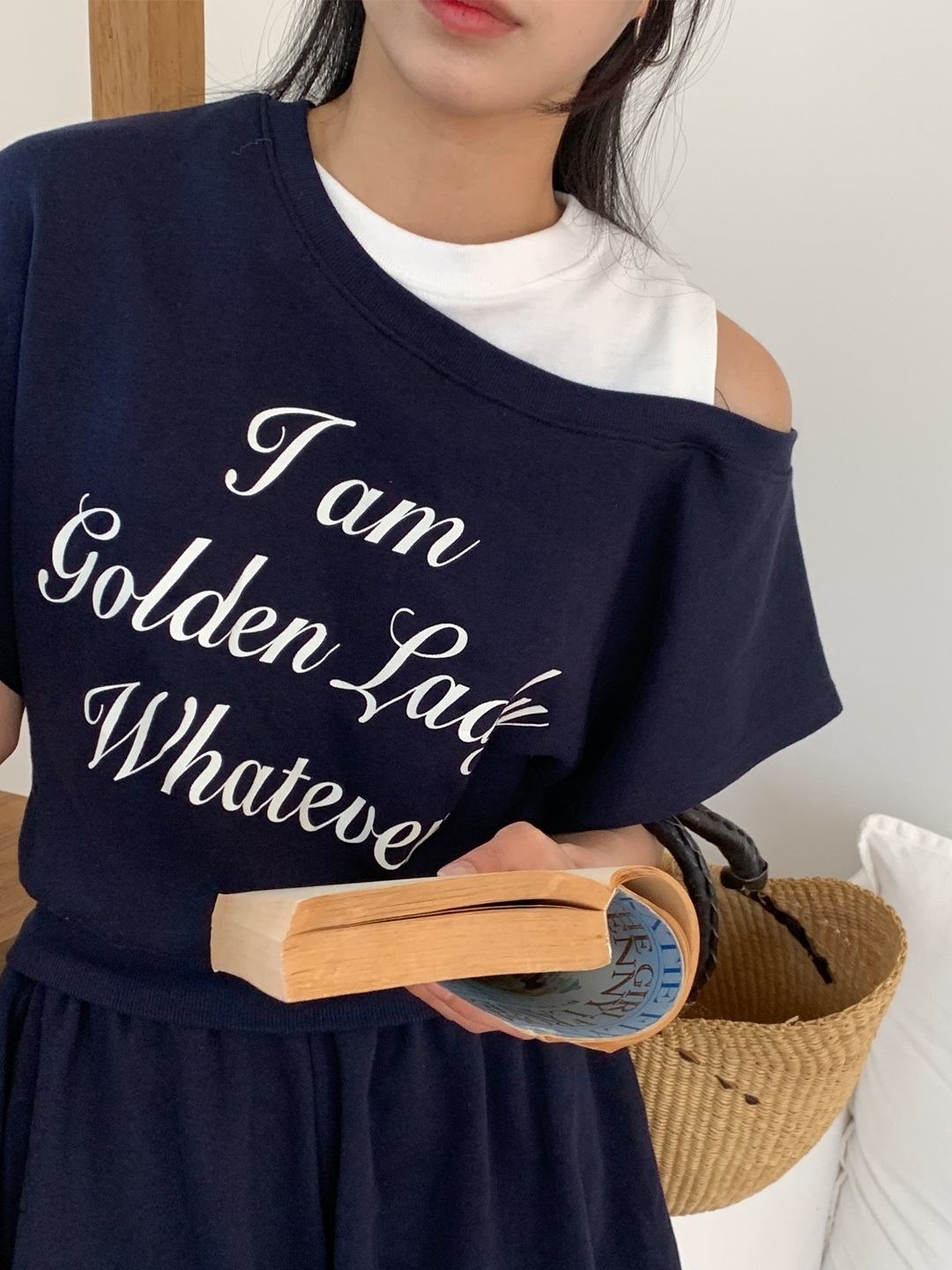 ポケットウエストゴムレイヤード風ショート半袖レタリングセットアップTシャツショートパンツ | 詳細画像14