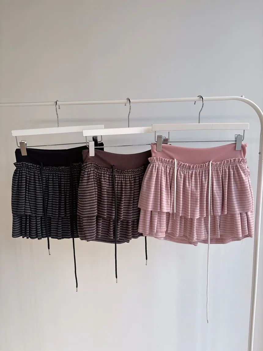 シャーリングドローストリングミニボーダースカートSS | mirangmirang | 詳細画像37