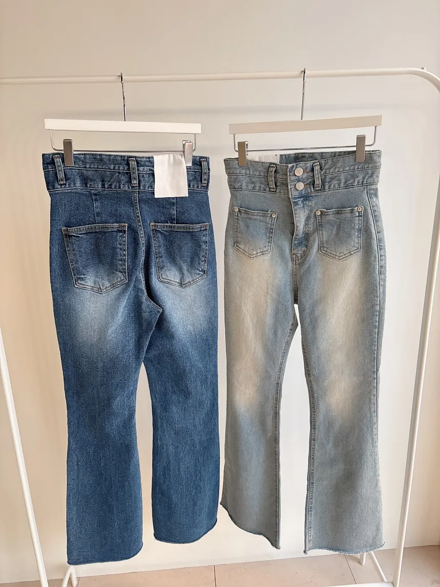 ボタンポケットハイウエストロングライトブルーディープブルーデニムパンツオールシーズン | mirangmirang | 詳細画像40