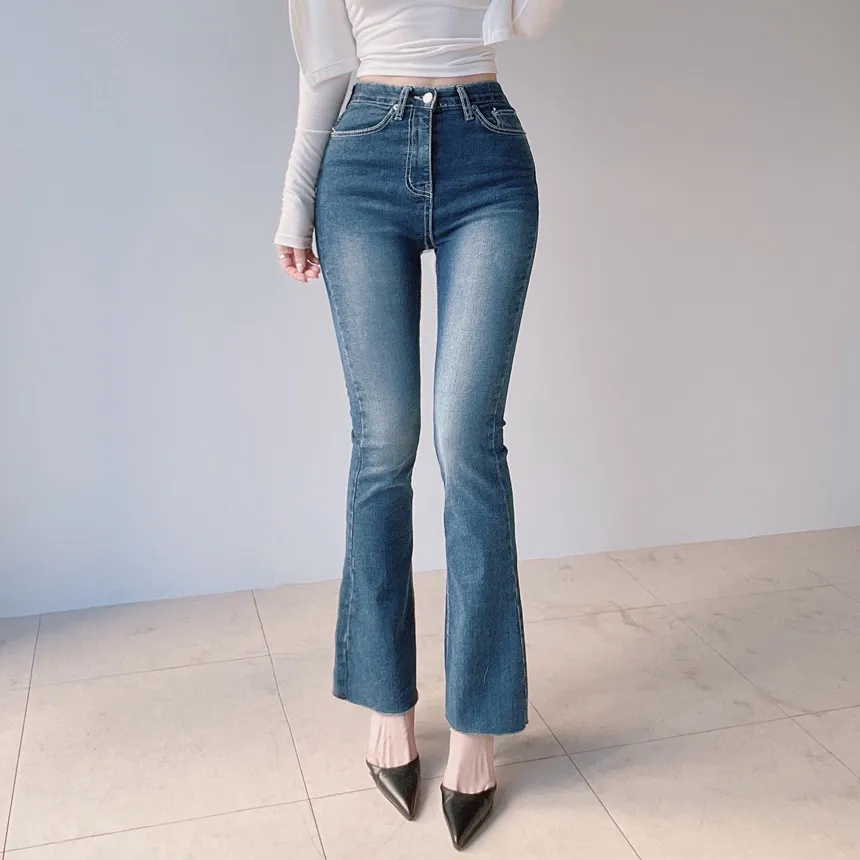 ボタンハイウエストロングリベットディープブルーデニムパンツ | mirangmirang | 詳細画像2