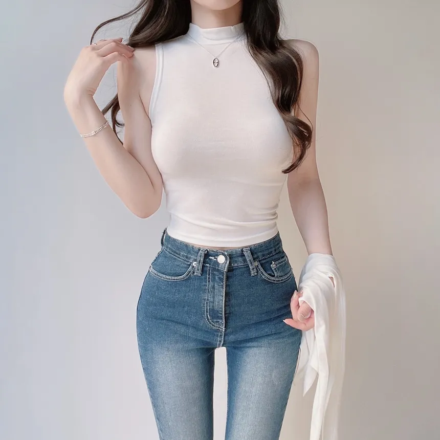 ボタンハイウエストロングリベットディープブルーデニムパンツ | mirangmirang | 詳細画像6
