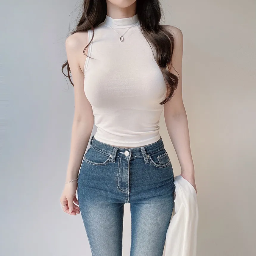 ボタンハイウエストロングリベットディープブルーデニムパンツ | mirangmirang | 詳細画像7