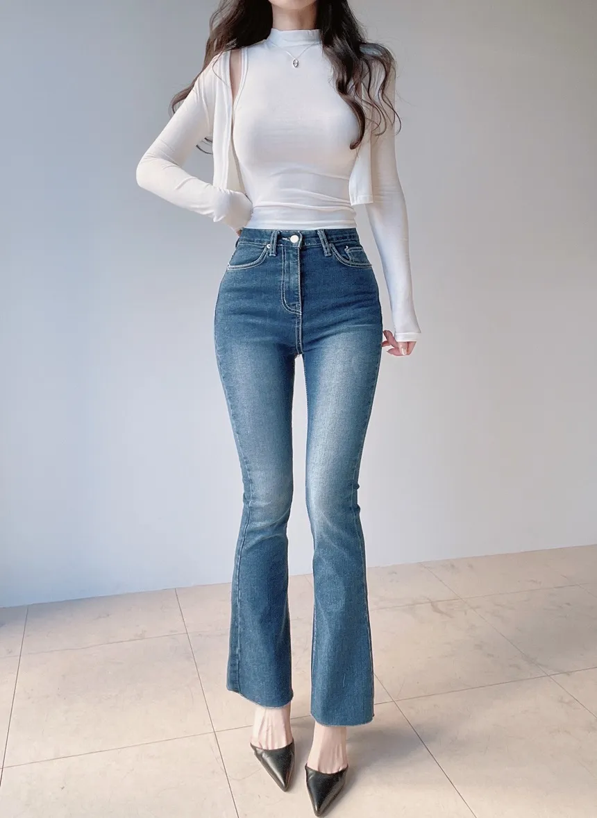 ボタンハイウエストロングリベットディープブルーデニムパンツ | mirangmirang | 詳細画像9