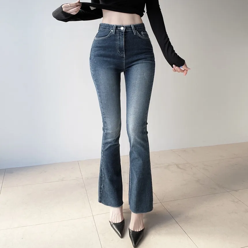 ボタンハイウエストロングリベットディープブルーデニムパンツ | mirangmirang | 詳細画像12