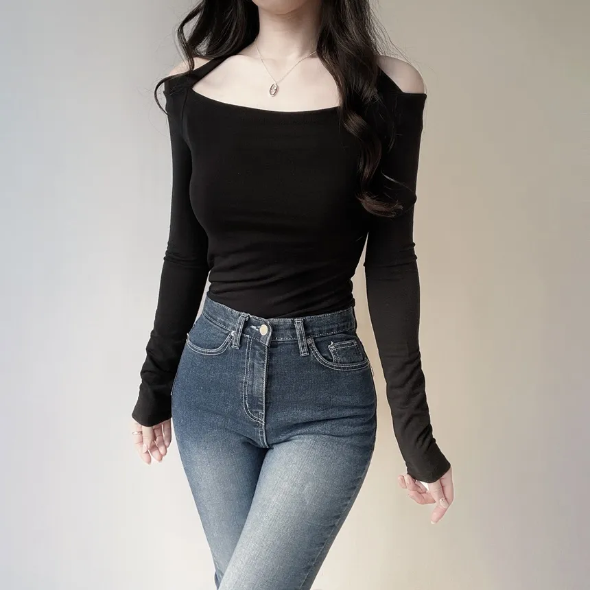 ボタンハイウエストロングリベットディープブルーデニムパンツ | mirangmirang | 詳細画像15